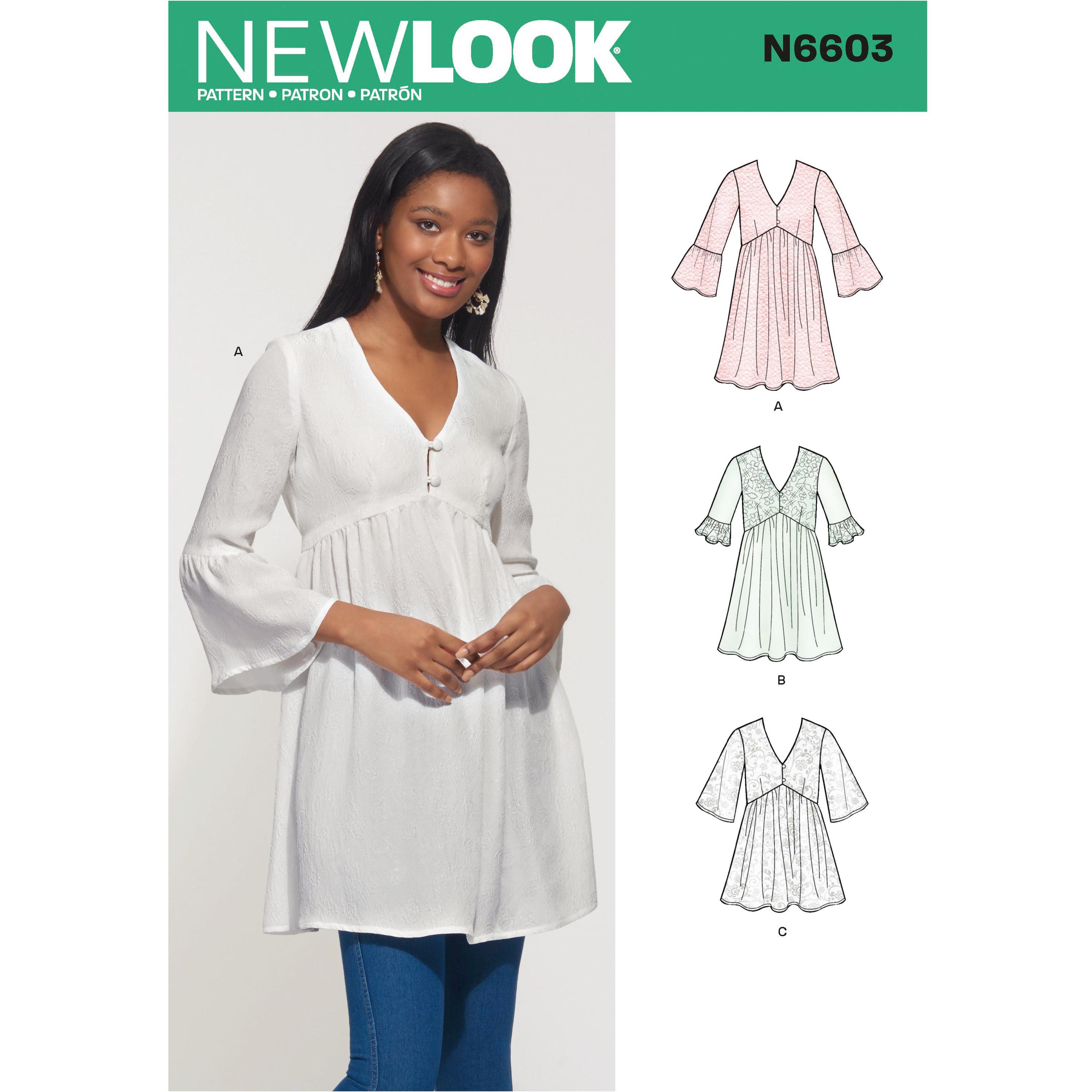 NewLook Sewing Pattern N6603 Misses' Mini Dress, Tunic and Top