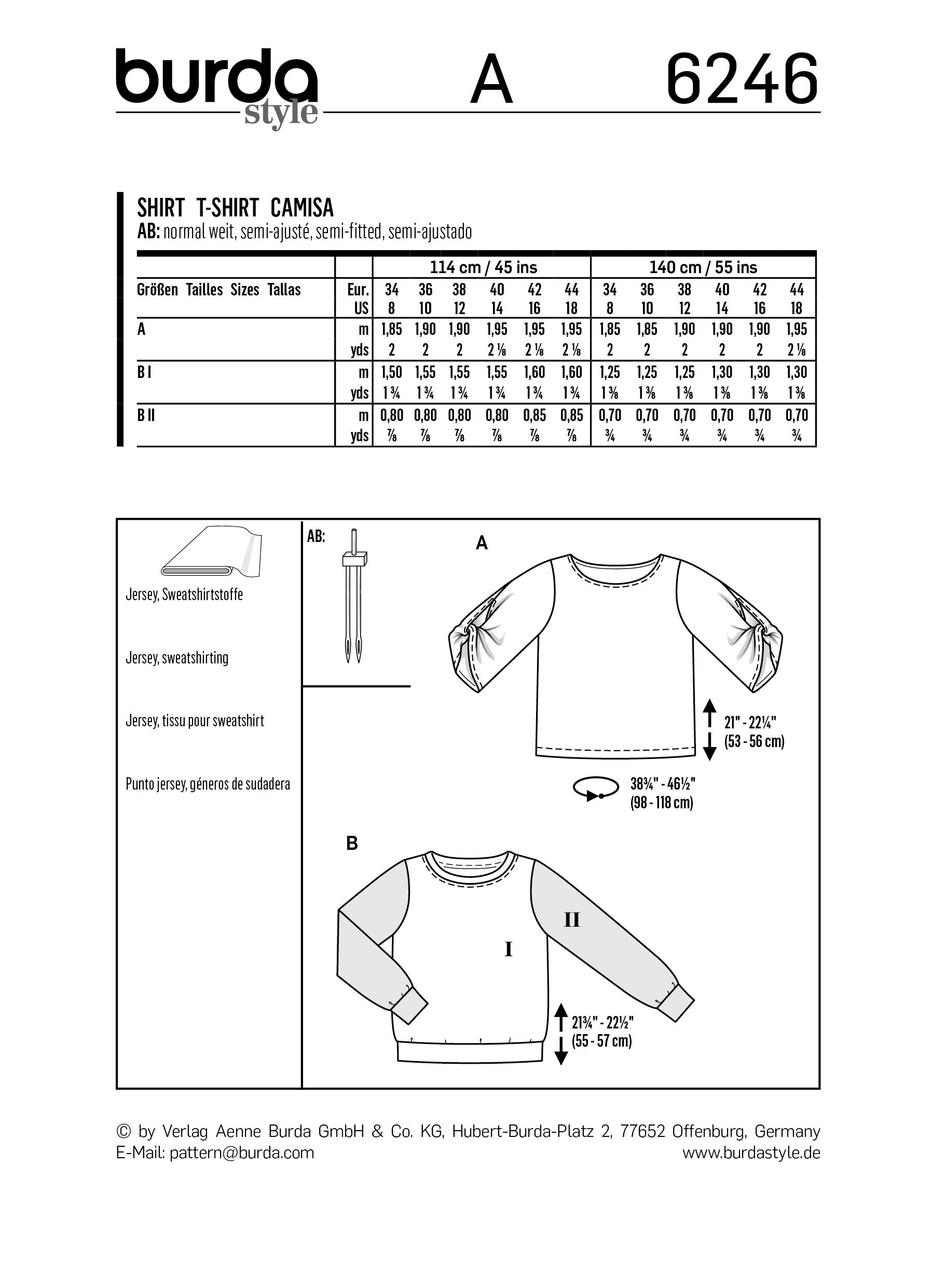 Burda B6246 Top & Sweatshirt Sewing Pattern