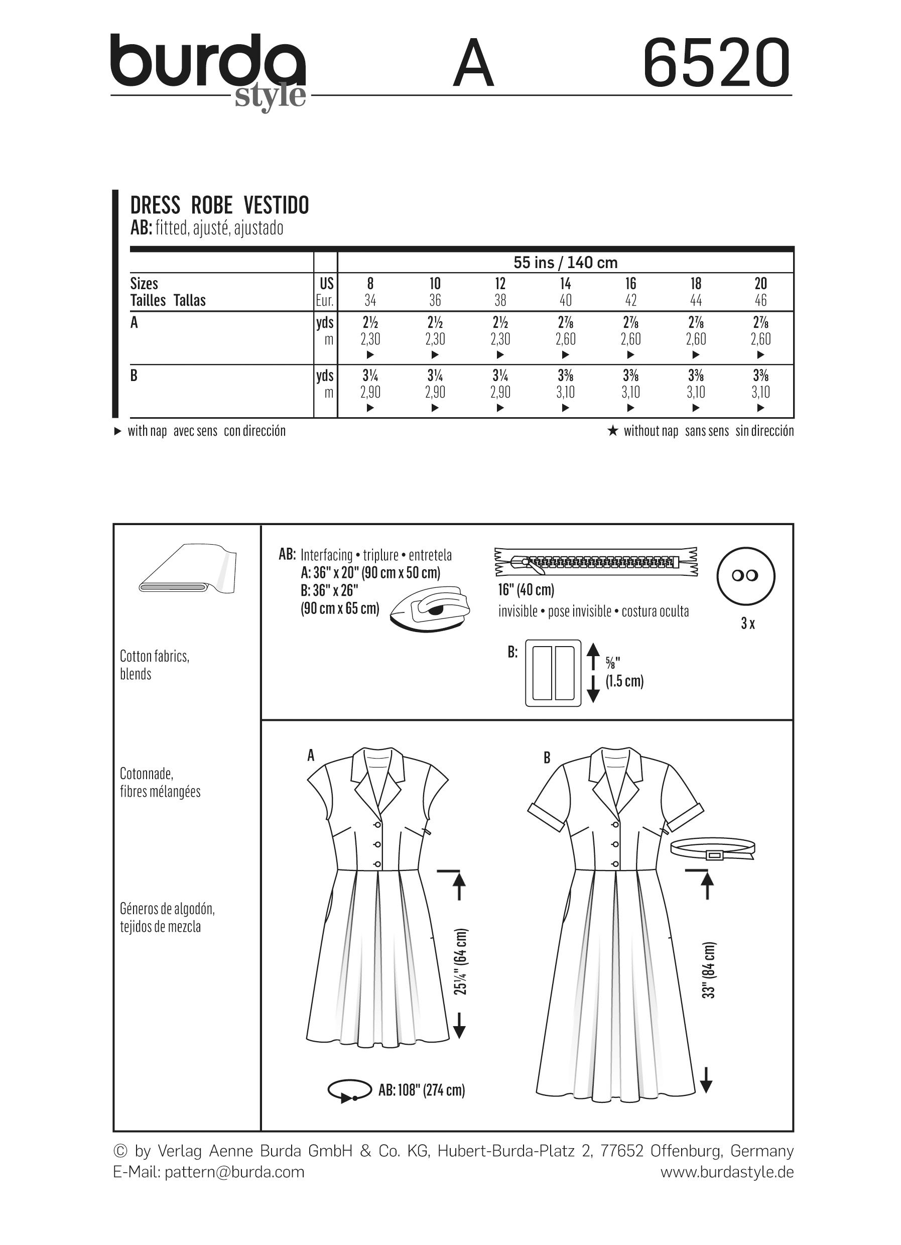 Burda B6520 Women's' Dress, Blouse and Skirt