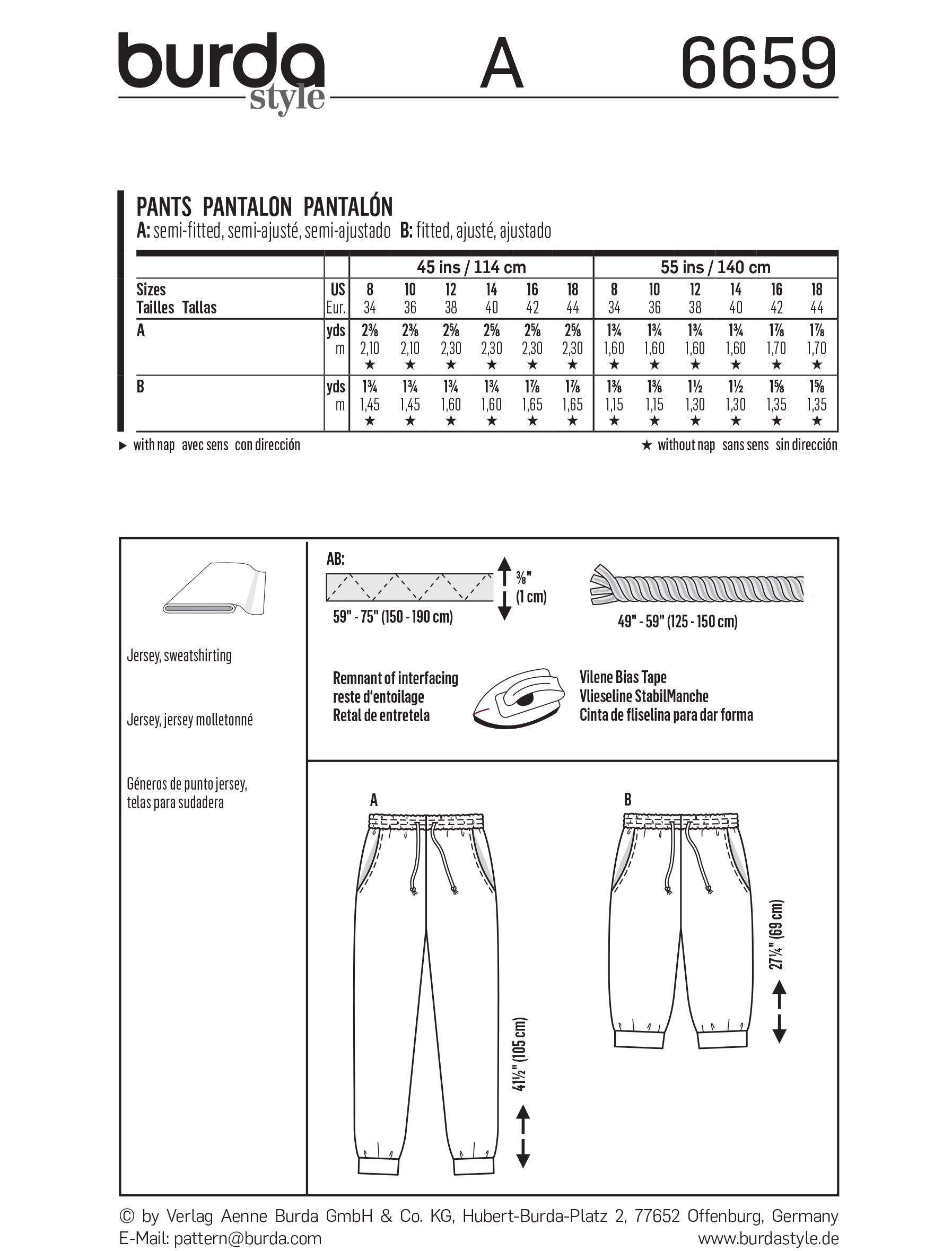 Burda B6659 Women's Trousers Sewing Pattern