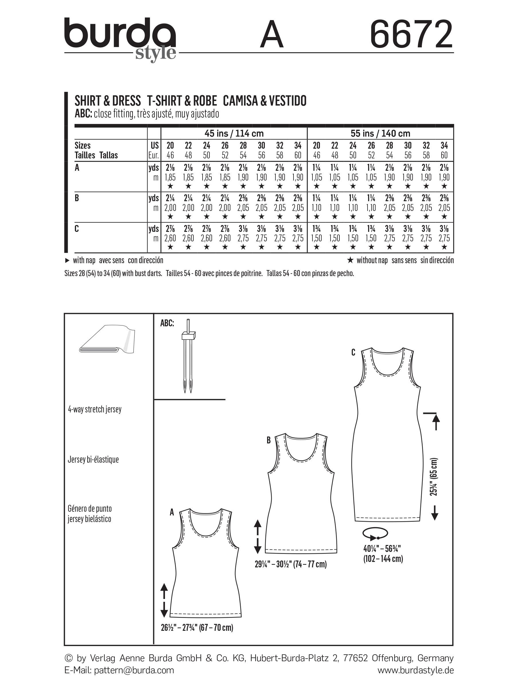 Burda B6672 Women's Shirt & Dress Sewing Pattern