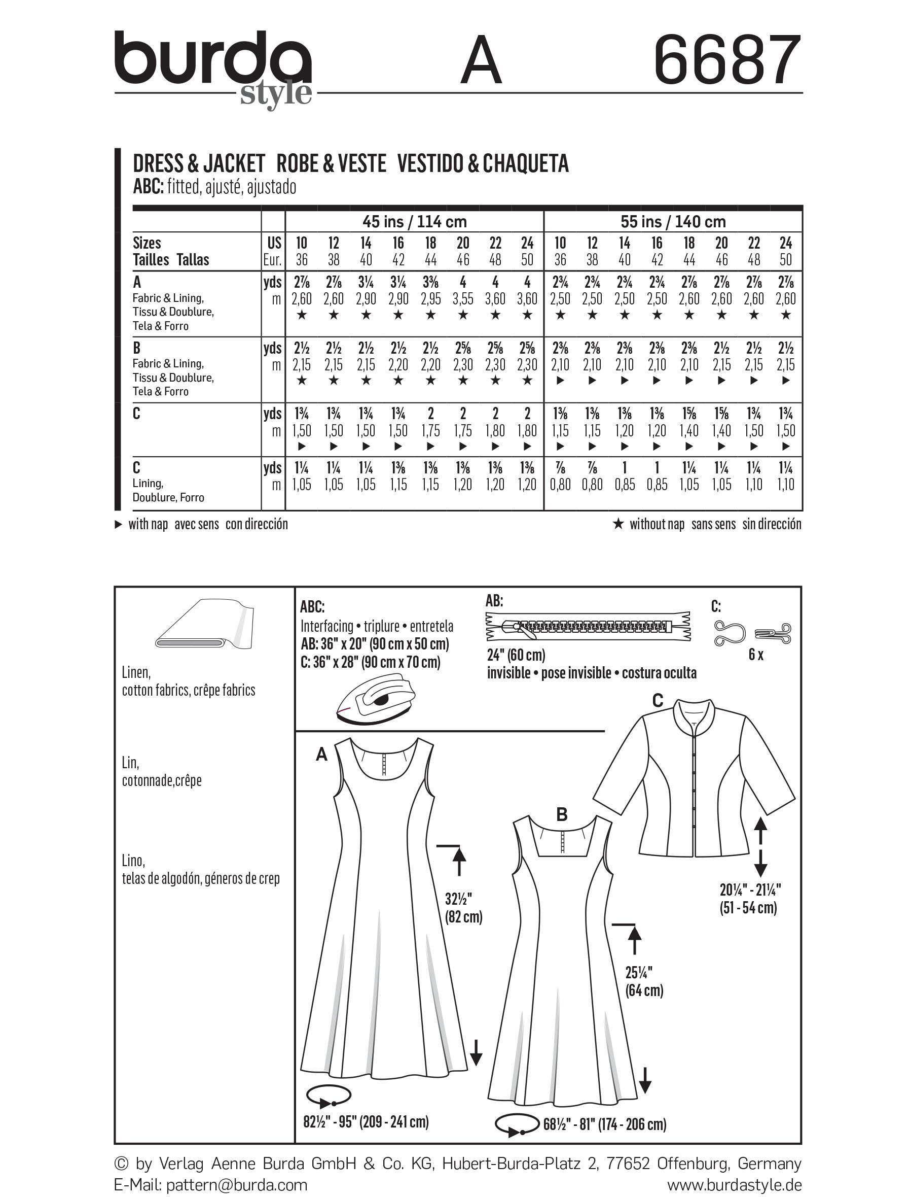 Burda B6687 Women's Dress & Jacket Sewing Pattern