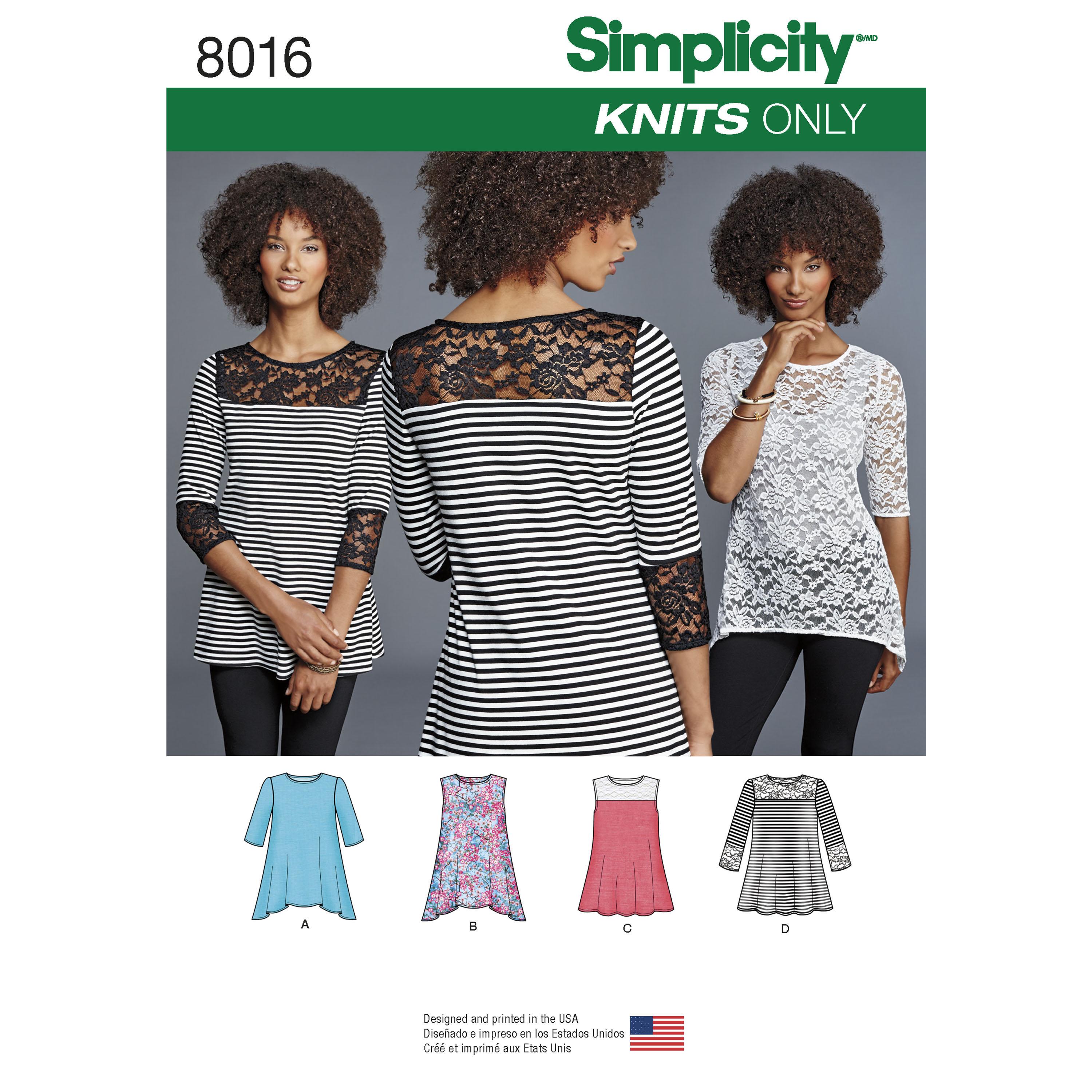 Simplicity S8016 Women's Knit Tops with Lace Variations