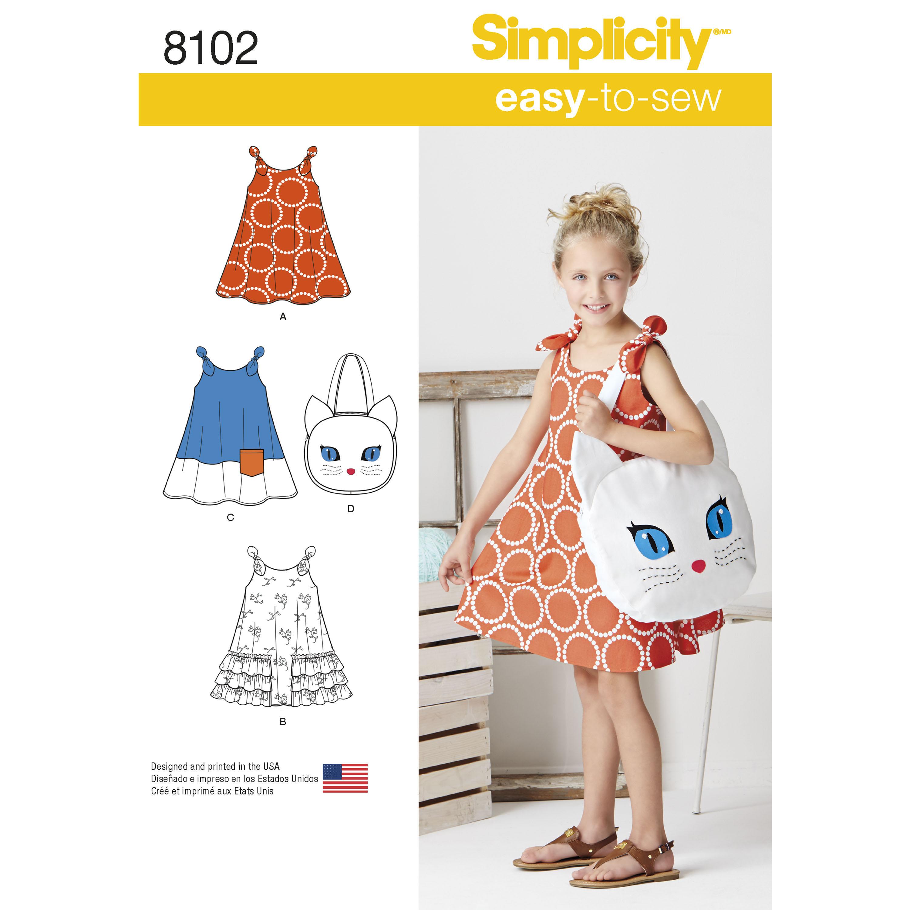 Simplicity S8102 Child's Easy-to-Sew Sundress and Kitty Tote