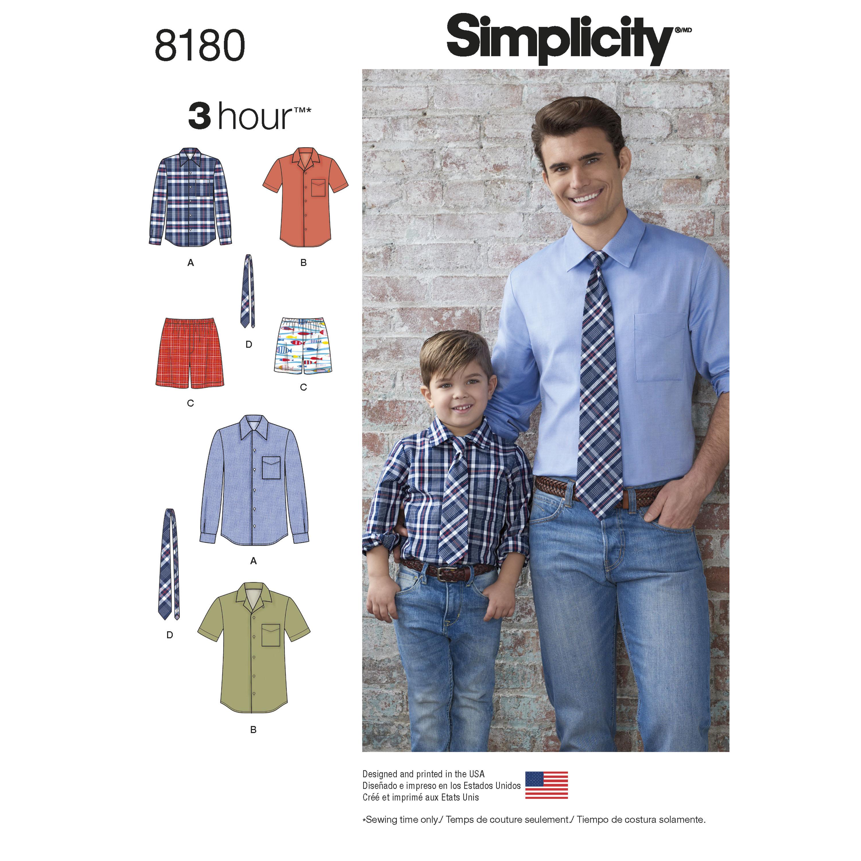 Simplicity S8180 Boys' and Men's Shirt, Boxer Shorts and Tie