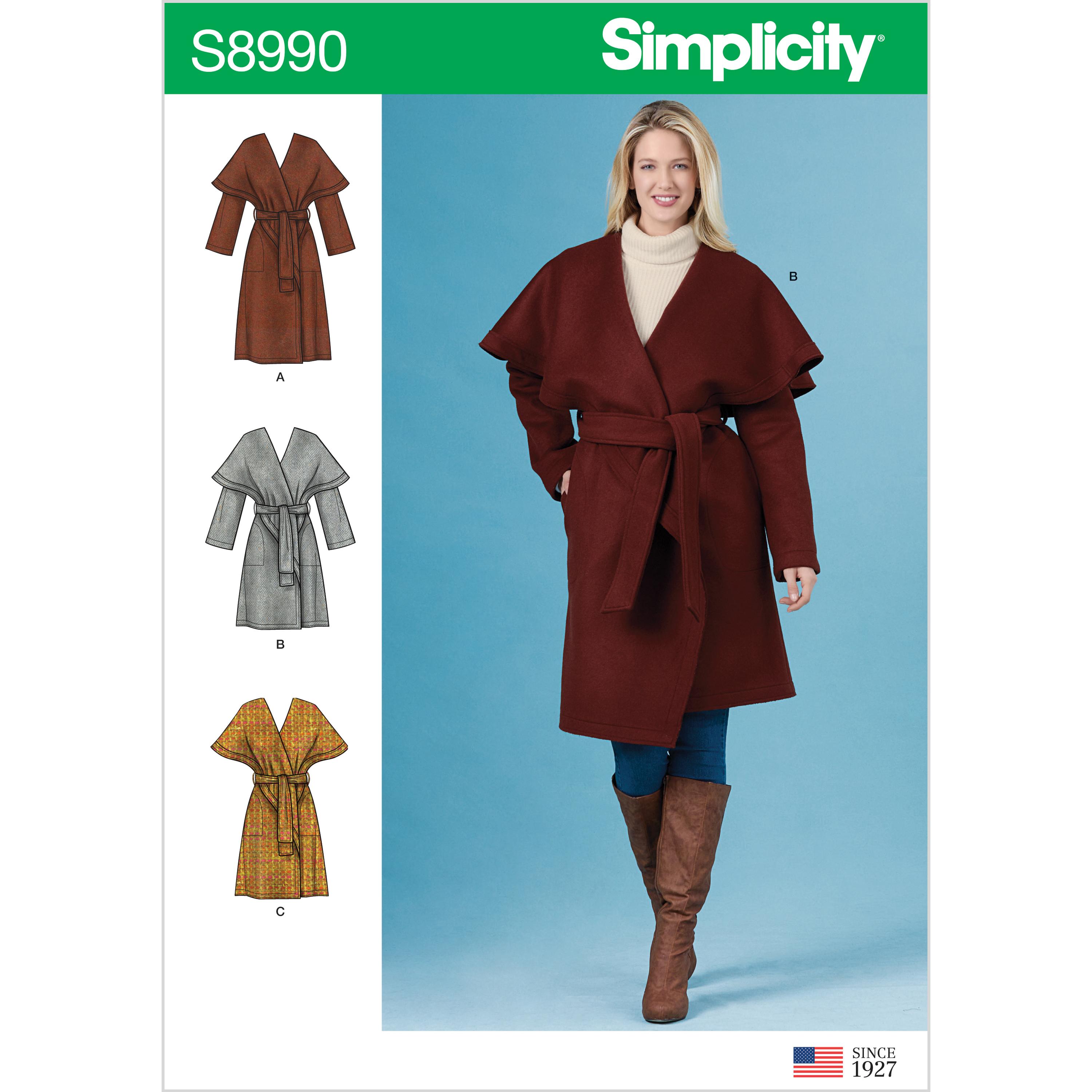 Simplicity S8990 Misses' Wrap Coats