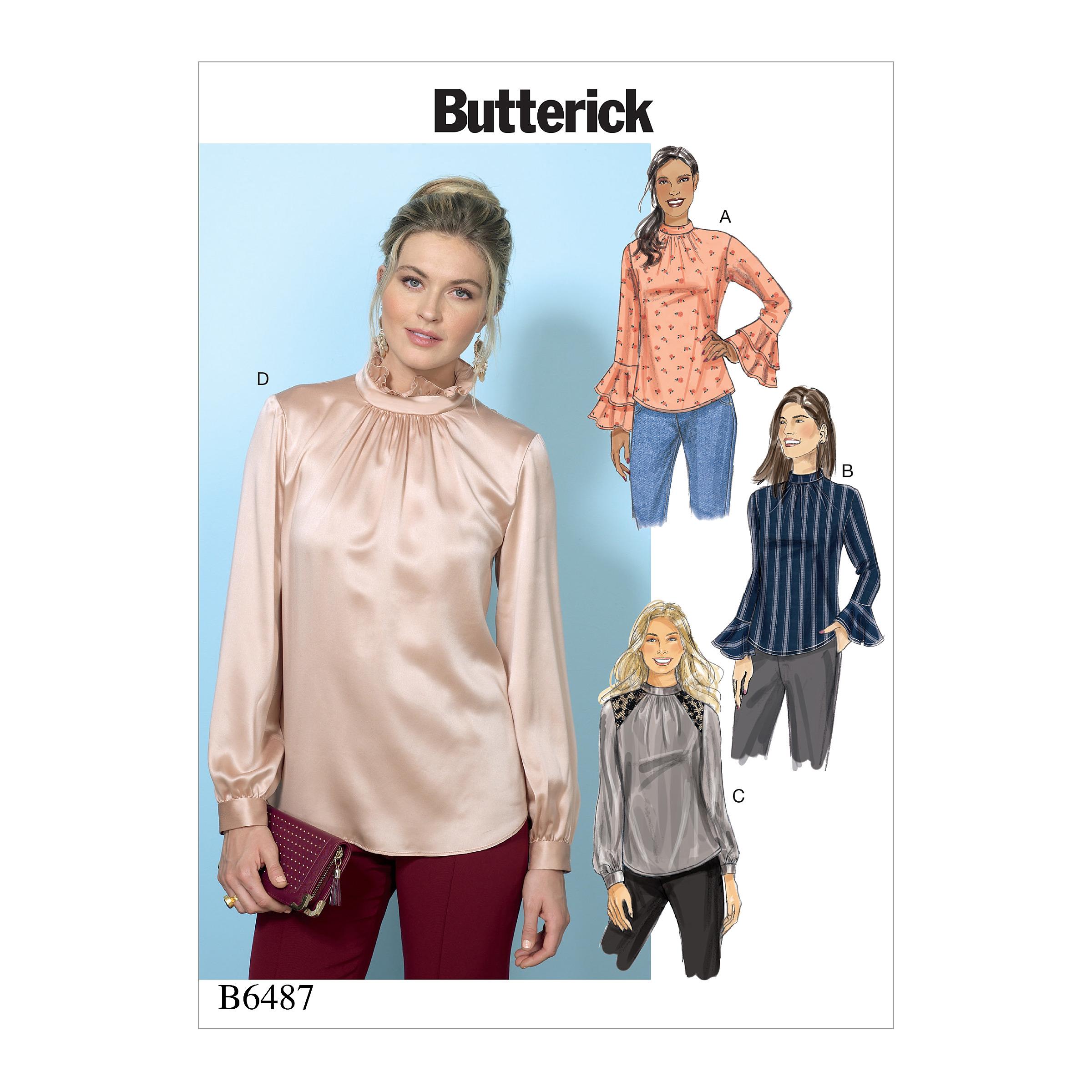 Butterick B6487 Misses' Tops with Gather-Detail Mock-Neck, and Sleeve Variations