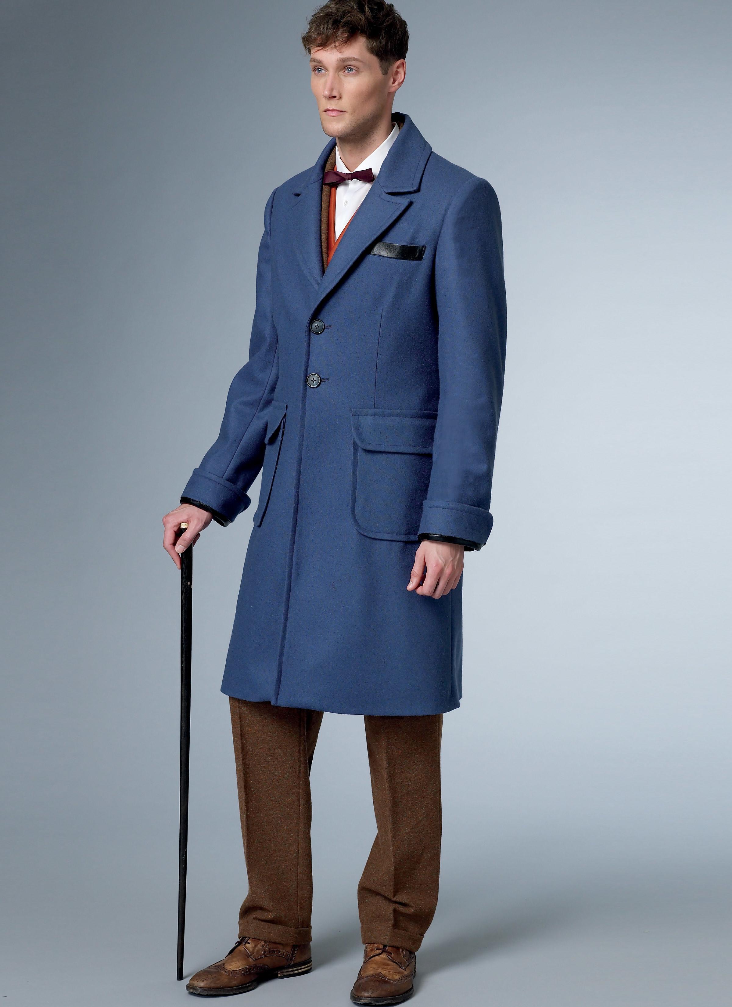 Butterick B6502 Men's Single-Breasted Lined Coat with Back Belt and Vest with Buckle