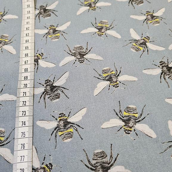 Bumble Bees in Grey 100% Cotton