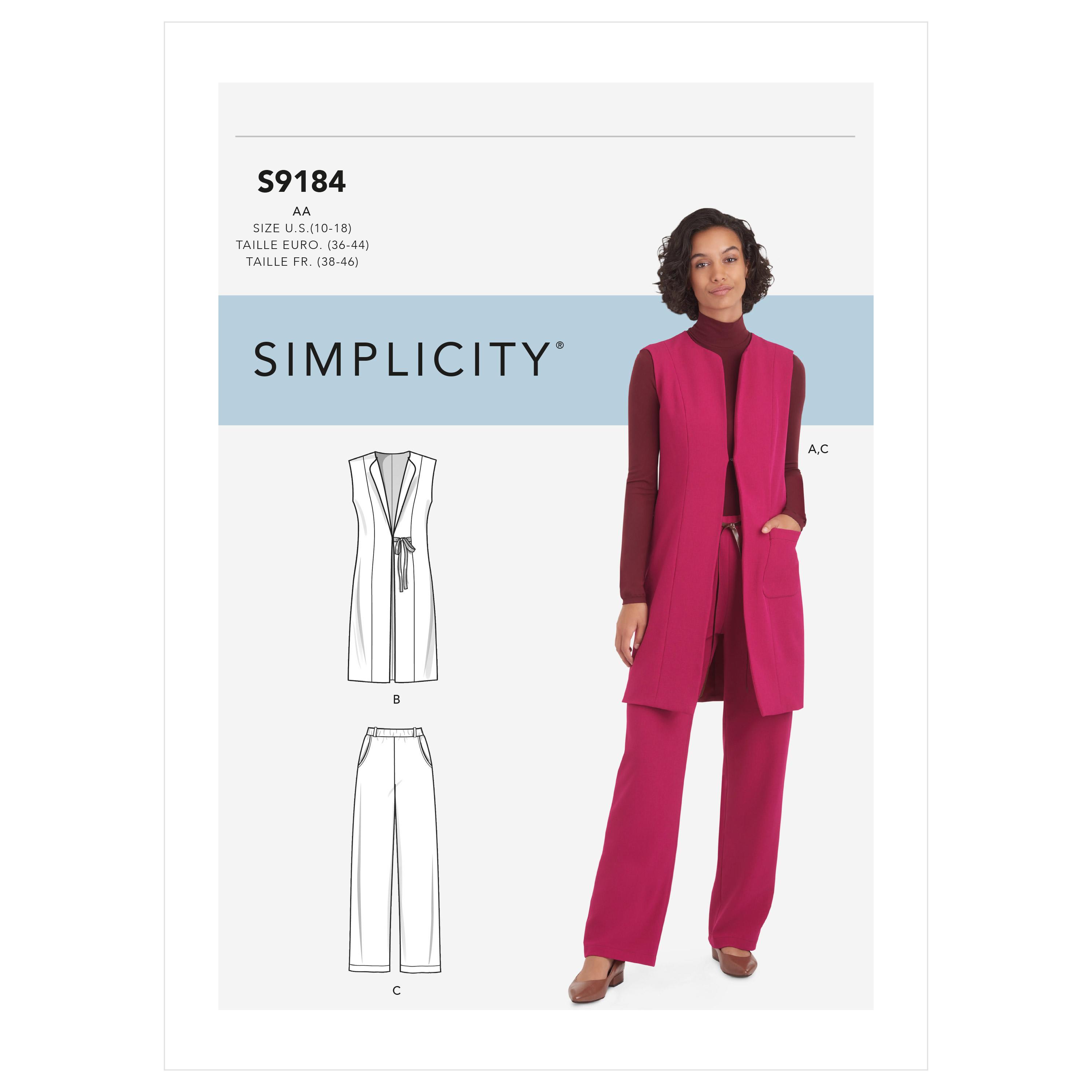 Simplicity Sewing Pattern S9184 Misses' & Women's Vest & Pants