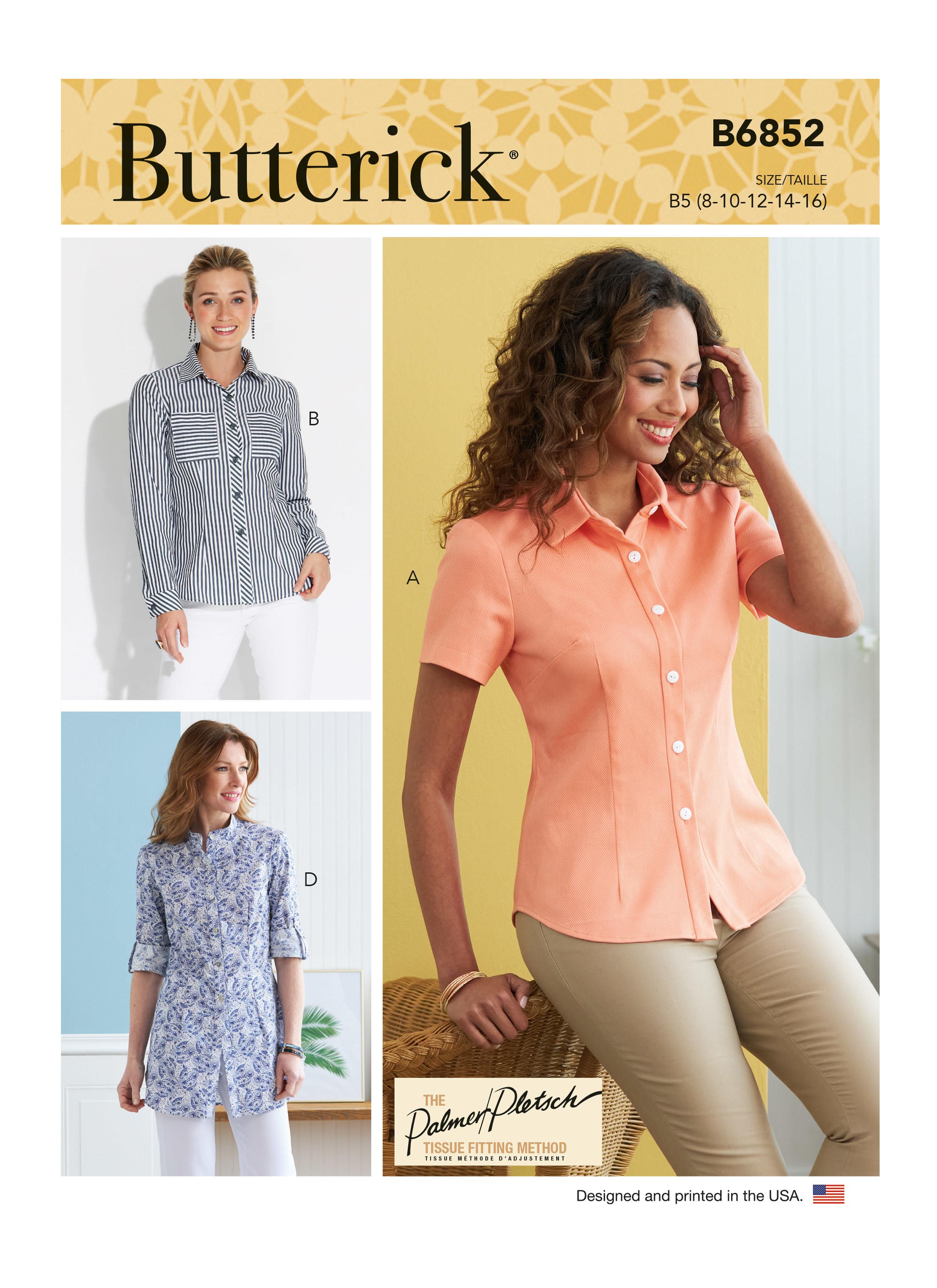 Butterick B6852 Misses' Button-Down Shorts With Collar, Sleeve & Hem Variations