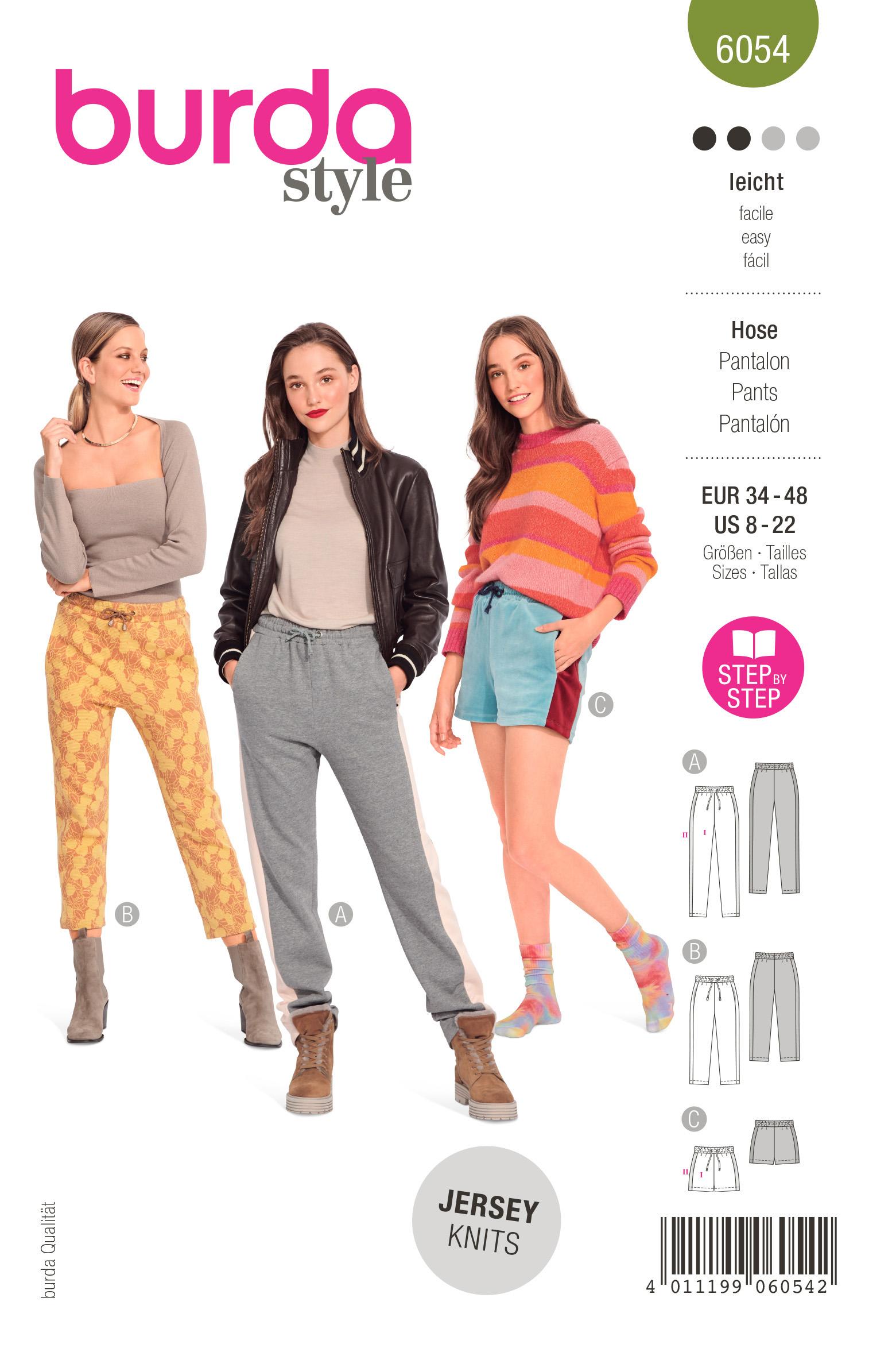 Burda Style Pattern 6054 Misses' Jogging Pants in Three Lengths with Side Stripes