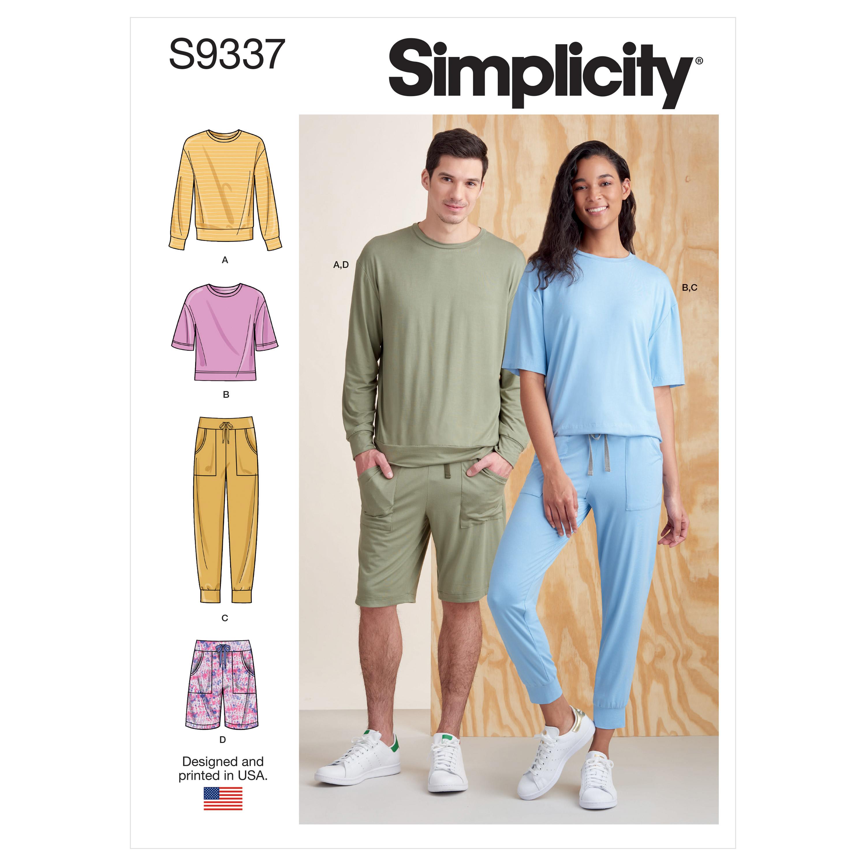 Simplicity Sewing Pattern S9337 Unisex Knits Only Tops, Pants and Shorts