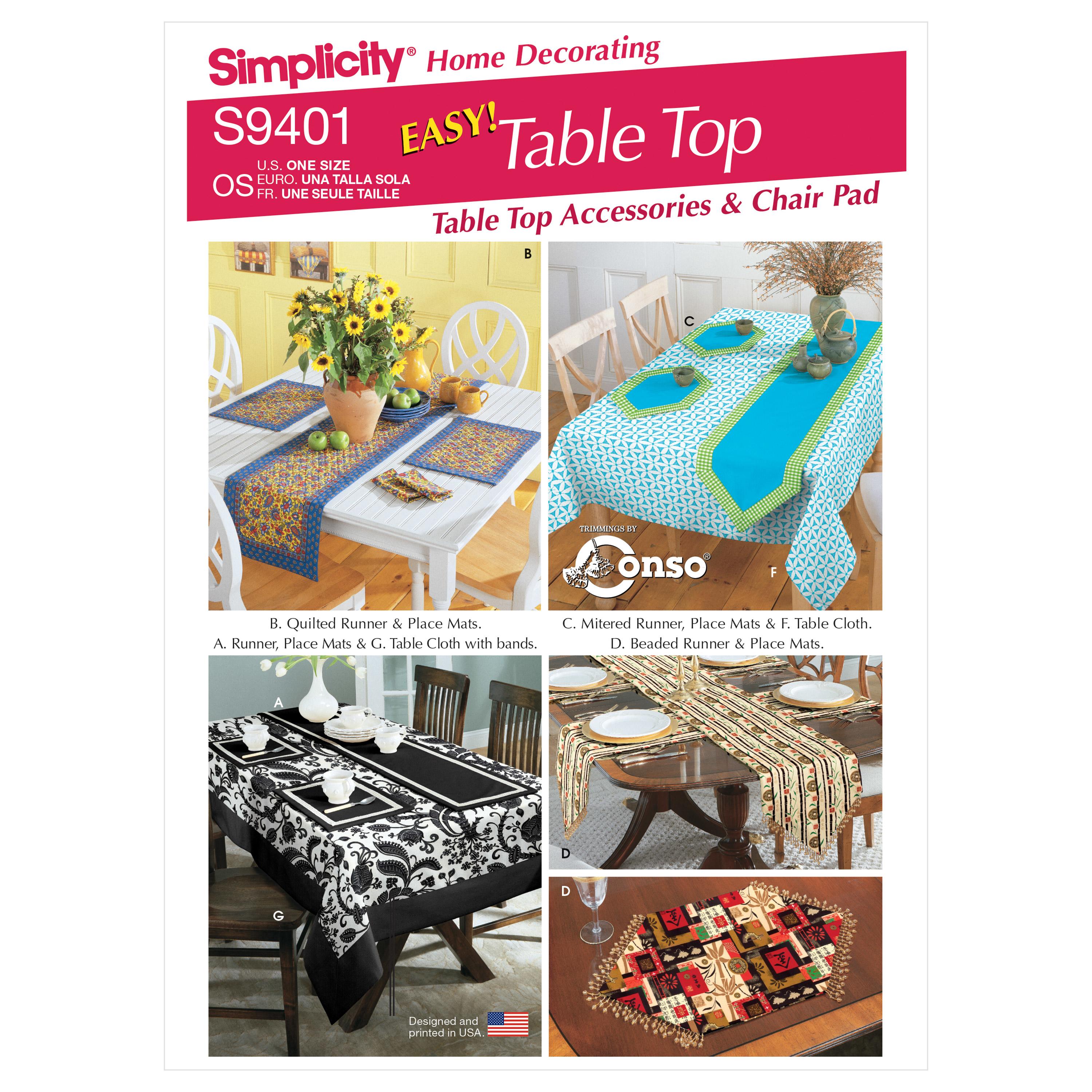 Simplicity Sewing Pattern S9401 Tabletop Accessories and Chair Pad