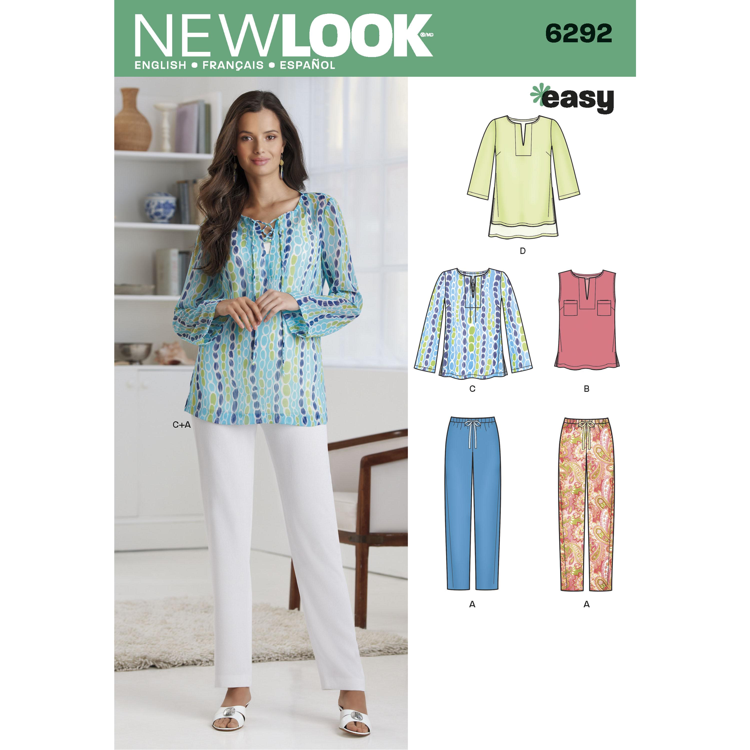 NewLook N6292 Misses' Tunic or Top and Pull-on Pants