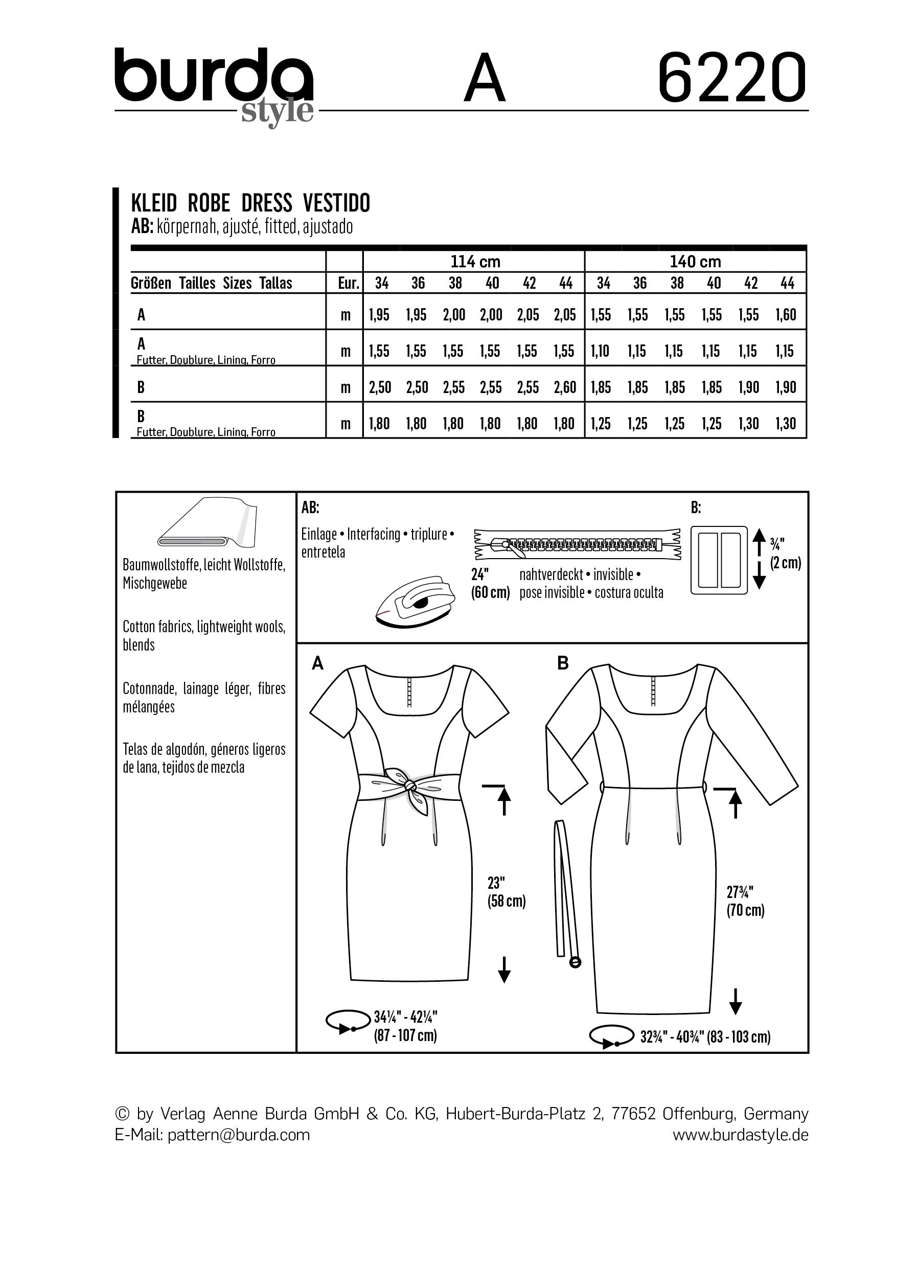 Burda B6220 Dress Sewing Pattern