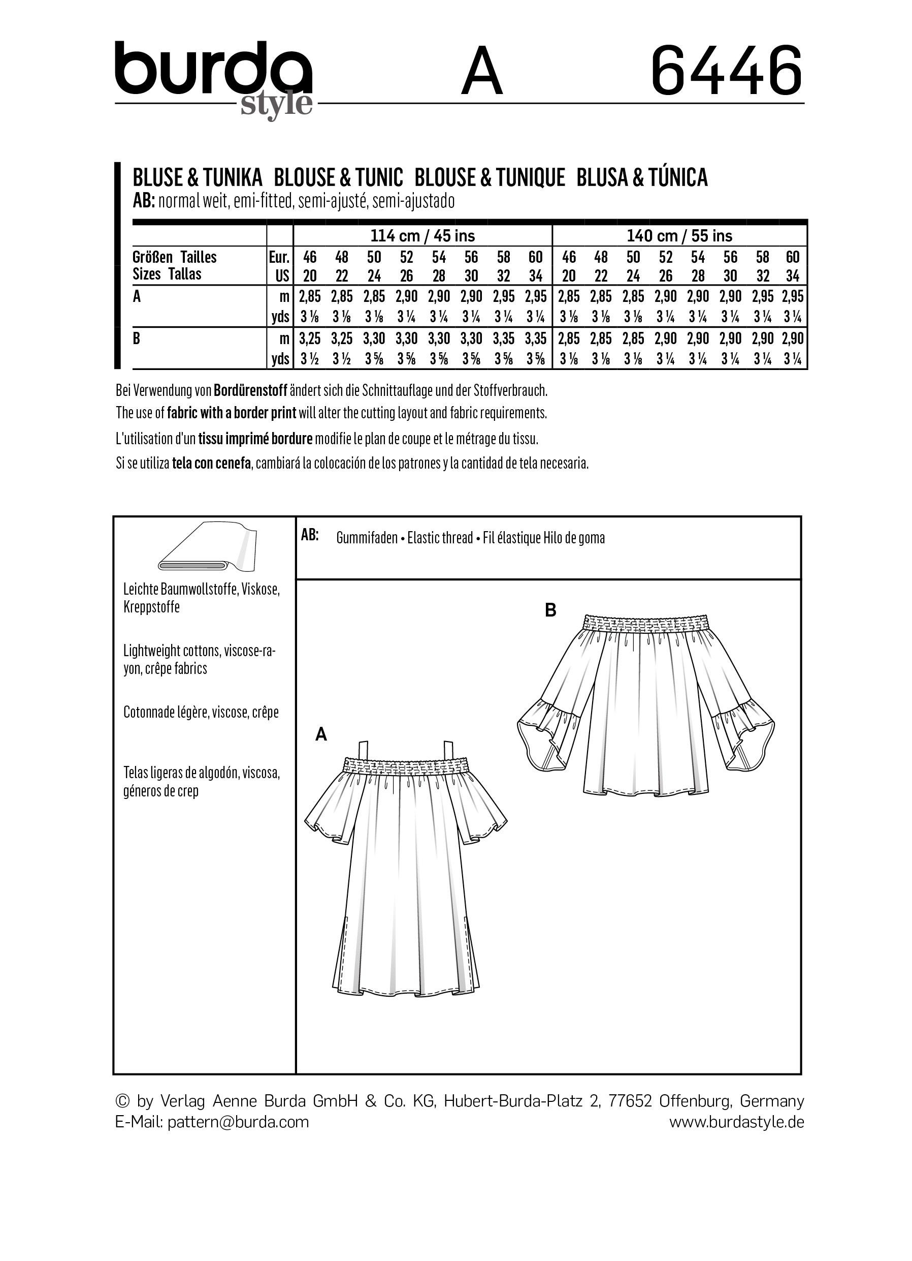 Burda B6446 Women's Sleeve Variation Top