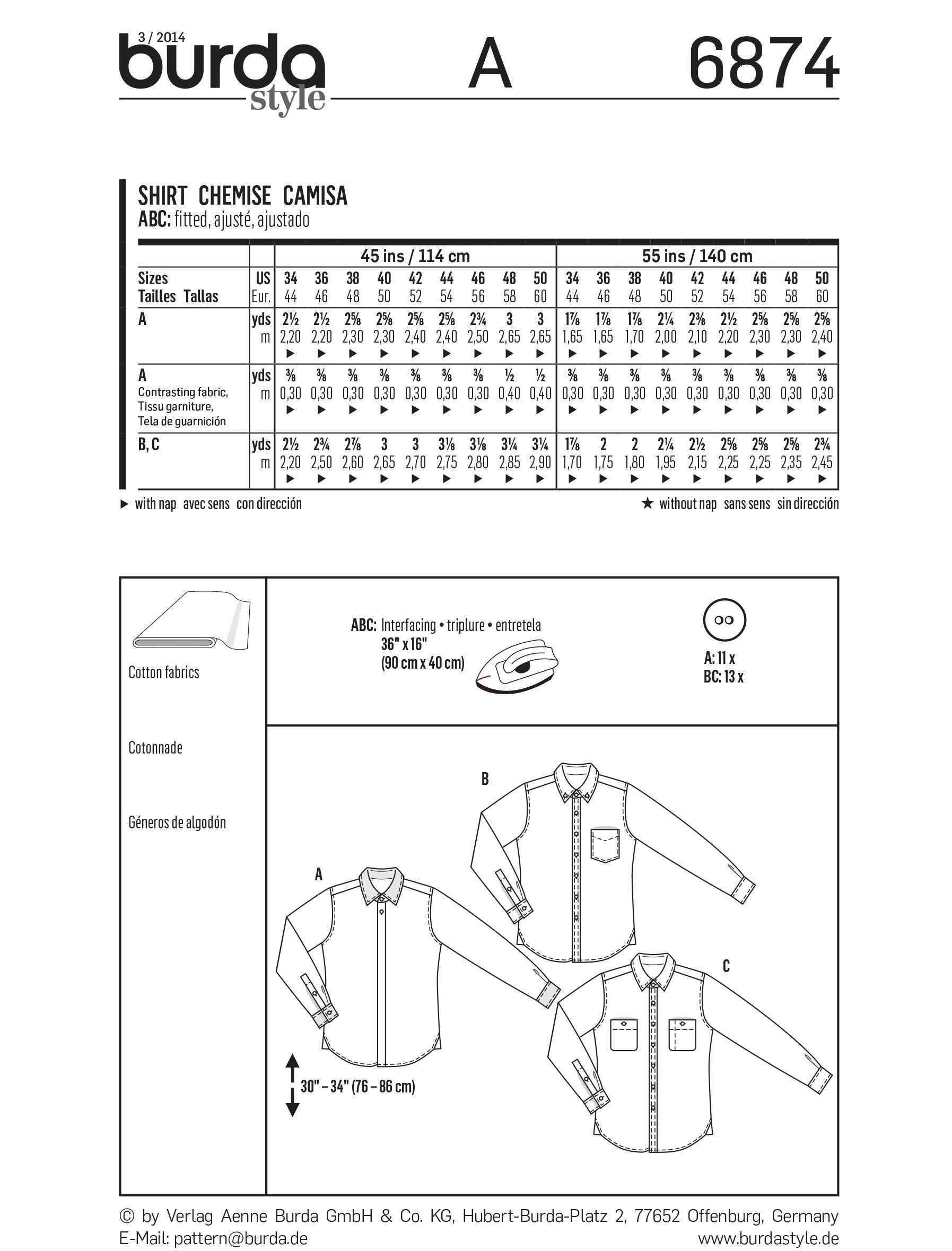 Burda B6874 Menswear Sewing Pattern
