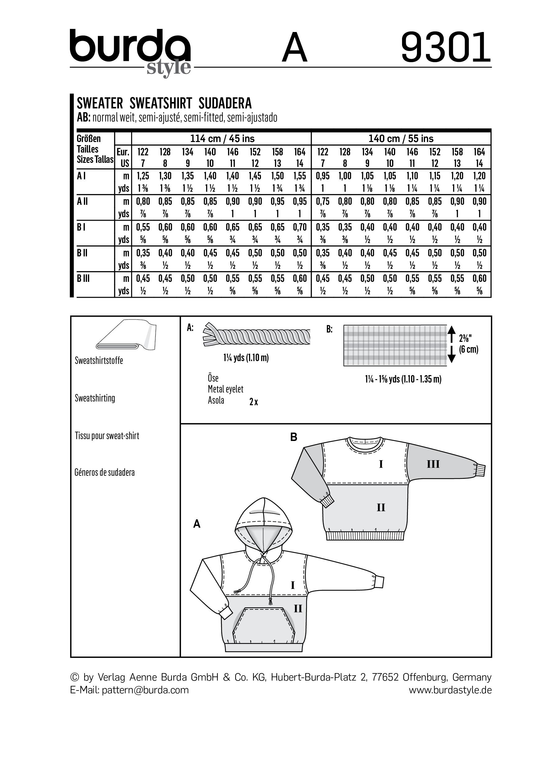 Burda B9301 Sweater & Hoodie Sewing Pattern