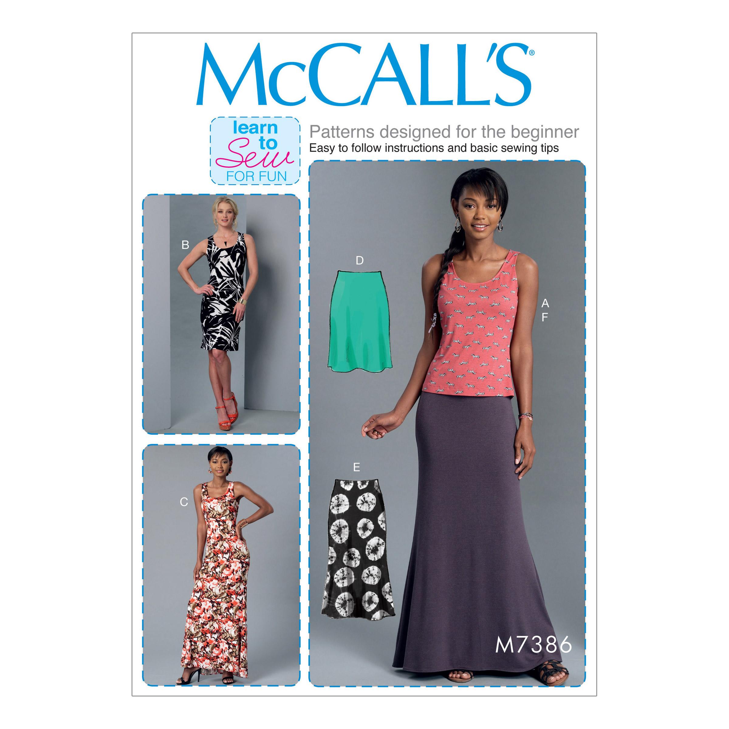 McCalls M7386 Misses Dresses, Misses Tops, Misses Skirts