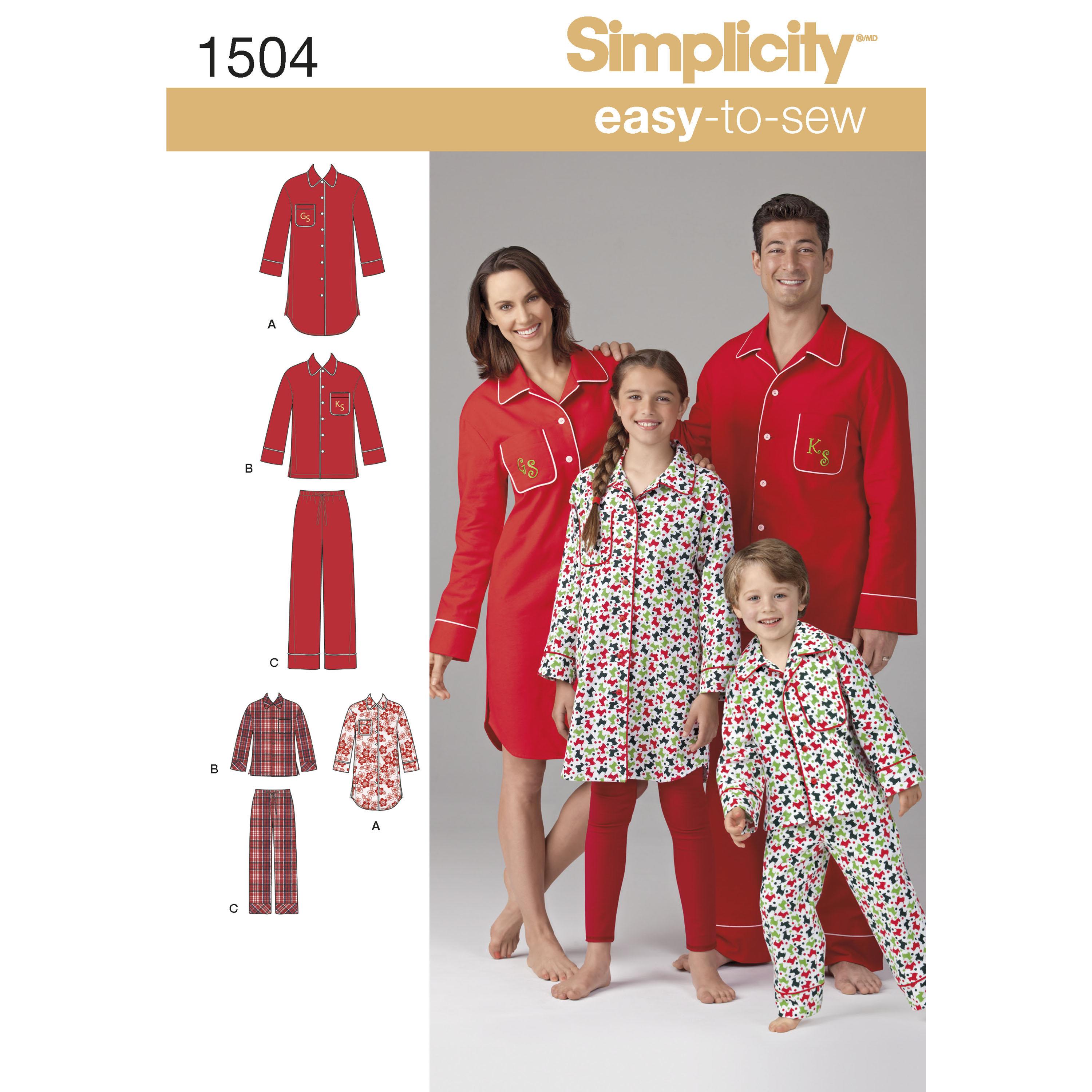 Simplicity S1504 Child's, Teens' and Adults' Loungewear