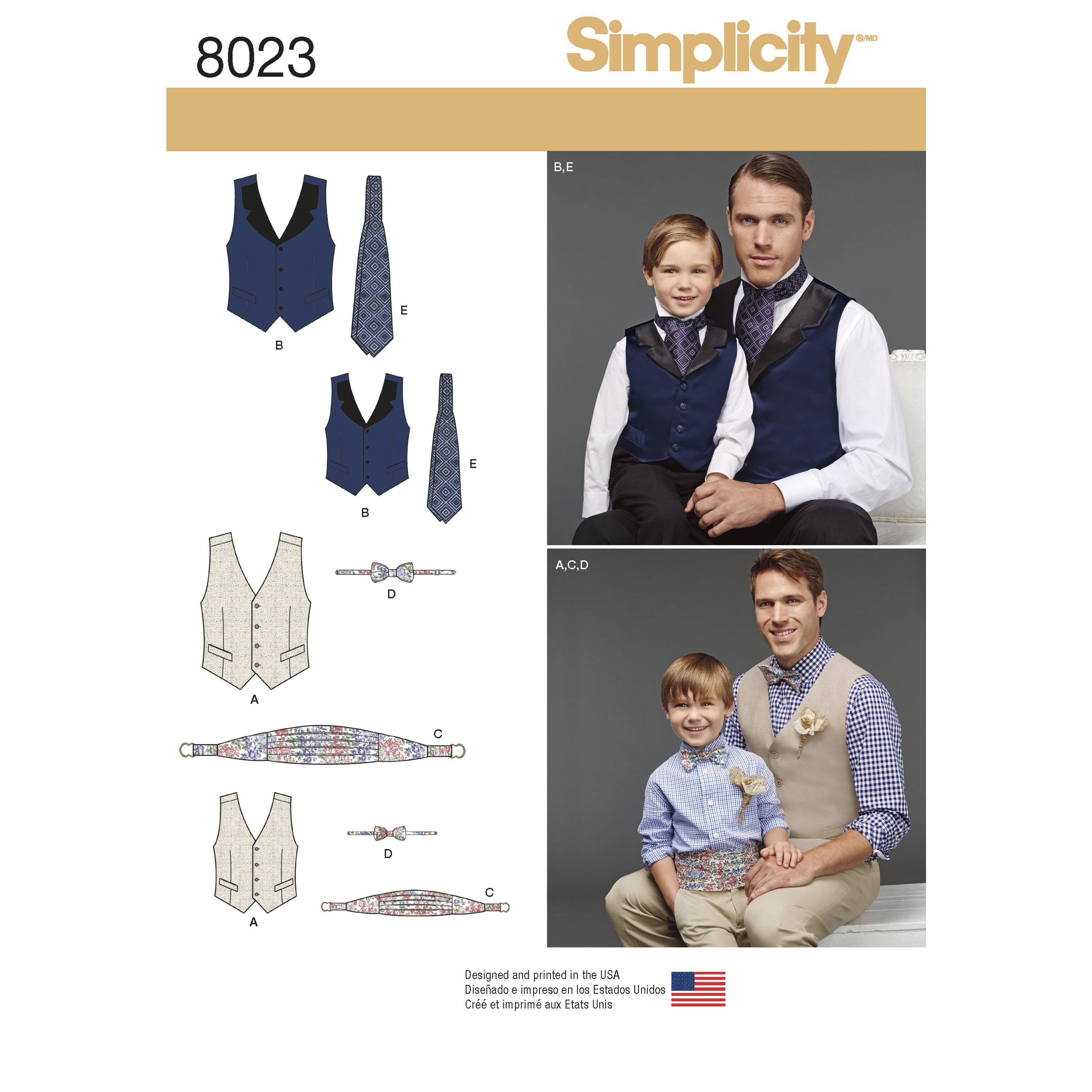 Simplicity S8023 Boys' and Men's Vest, Bow-tie, Cummerbund and Ascot