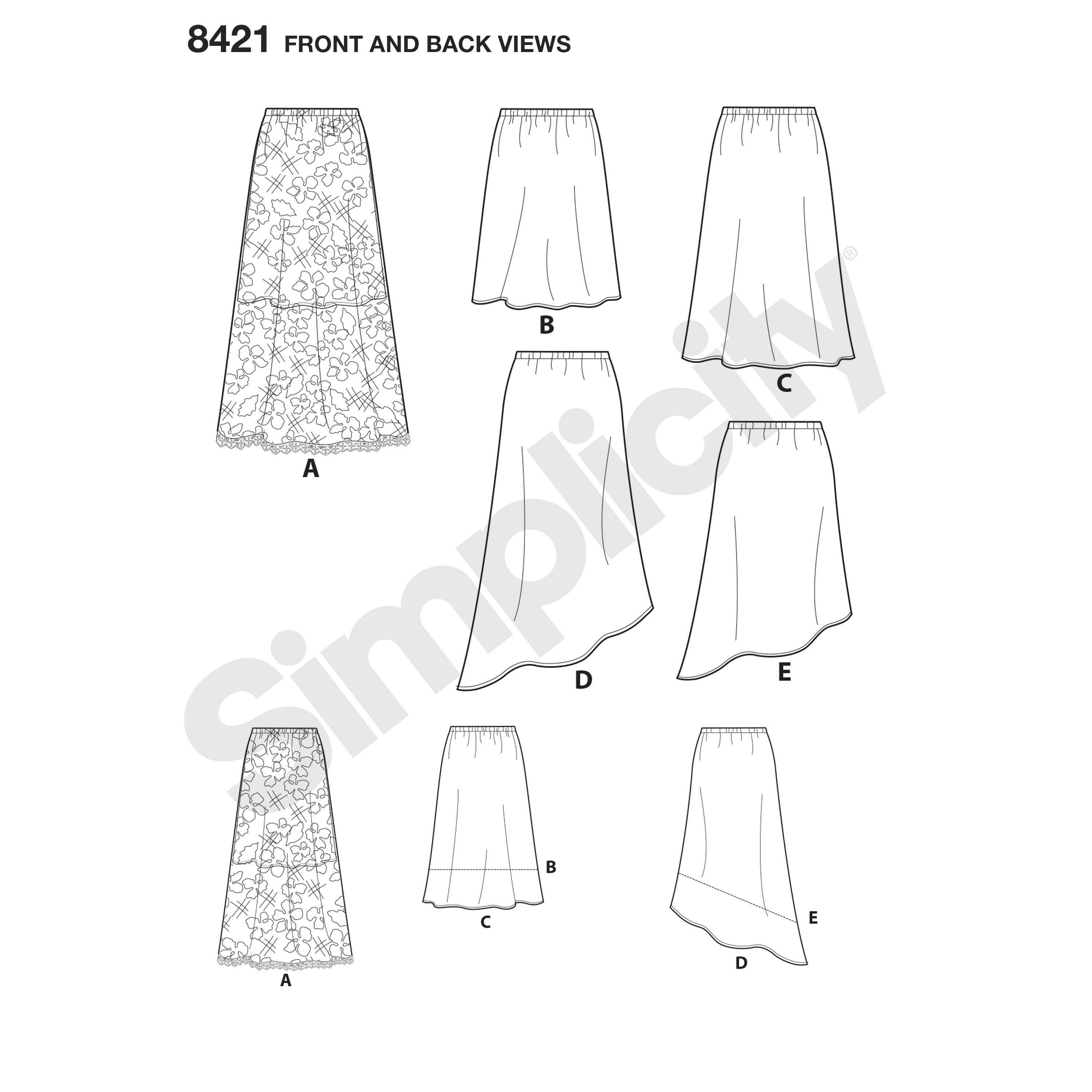 Simplicity S8421 Women's Skirts in Three lengths with Hem Variations