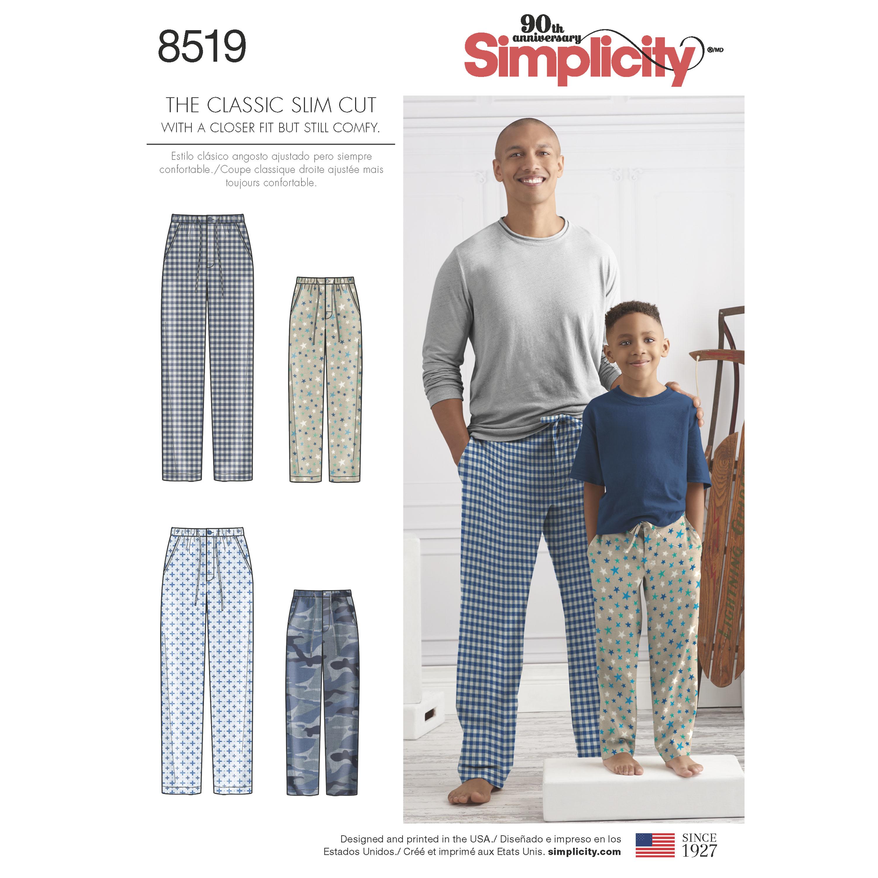 Simplicity S8519 Boys' and Men's Slim Fit Lounge Trousers
