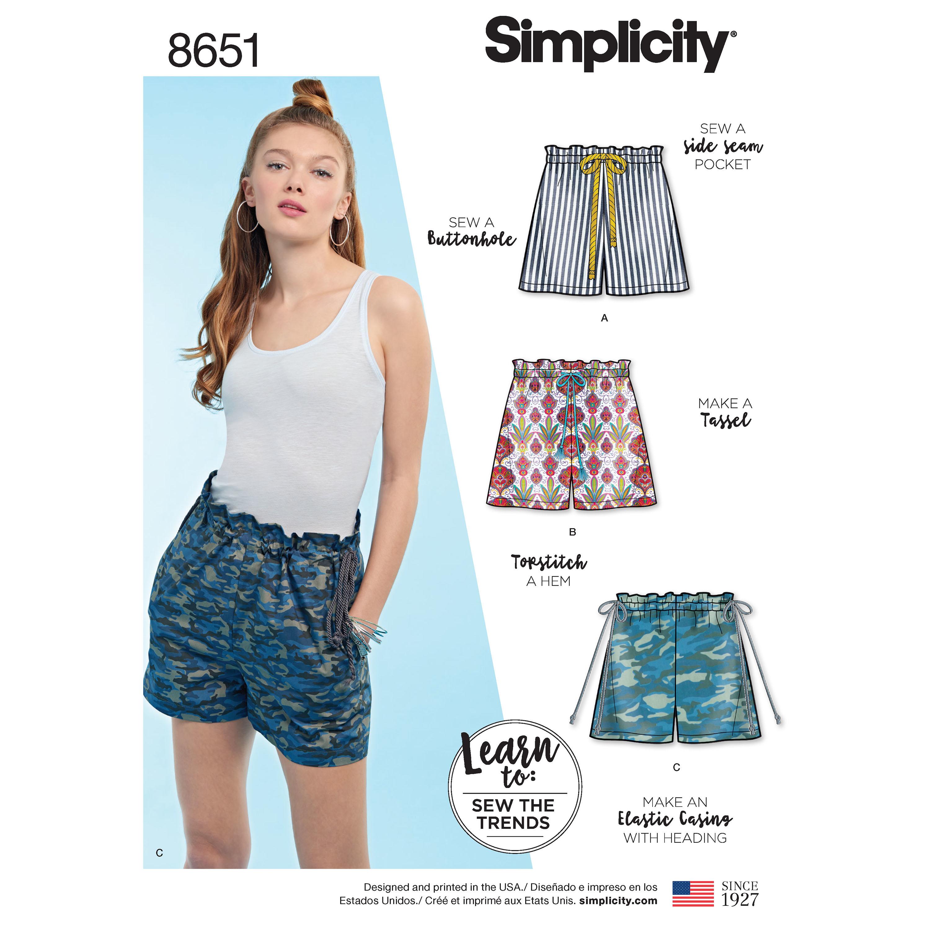 Simplicity S8651 Learn to Sew Pull on Shorts