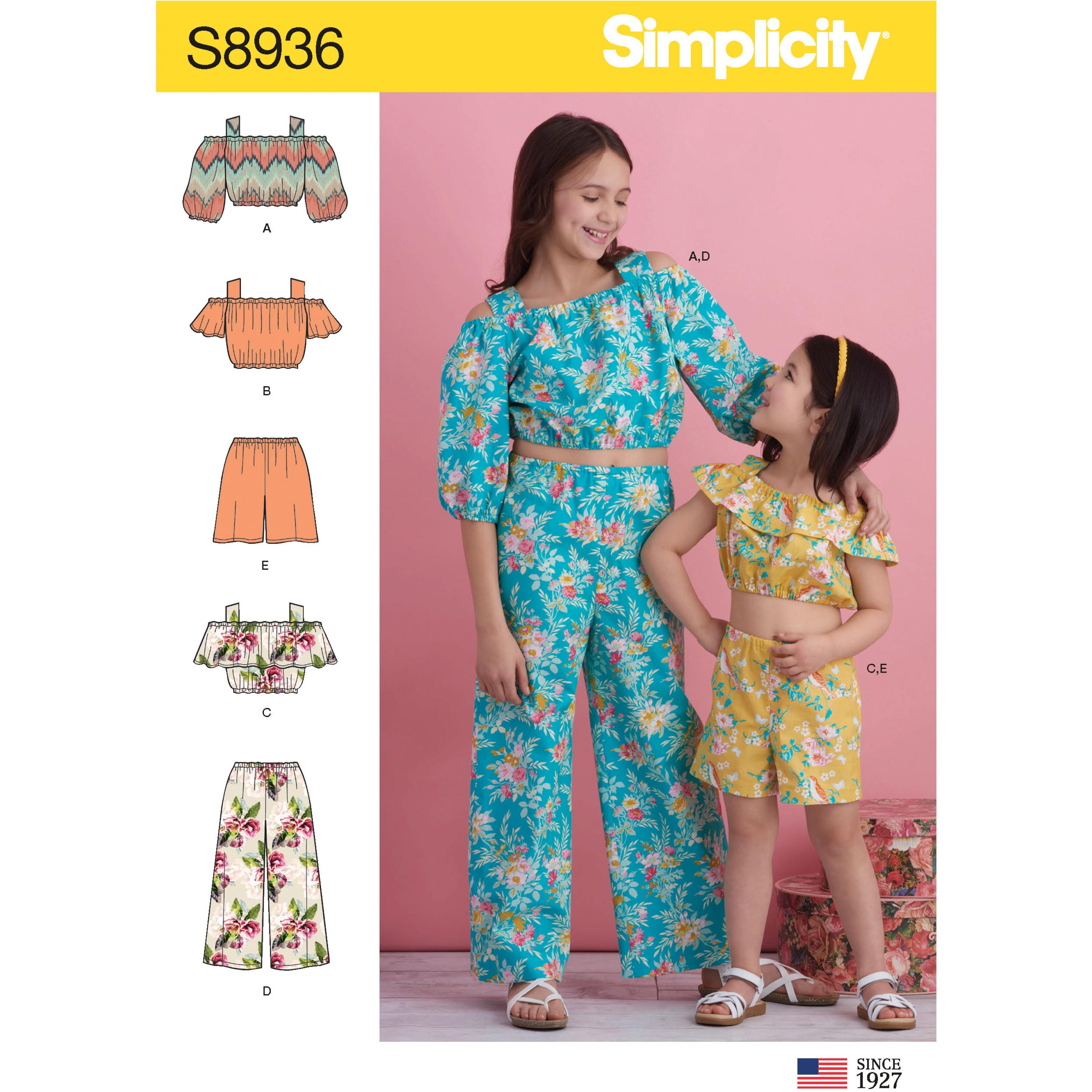 Simplicity S8936 Children's and Girl's Tops, Pants and Shorts