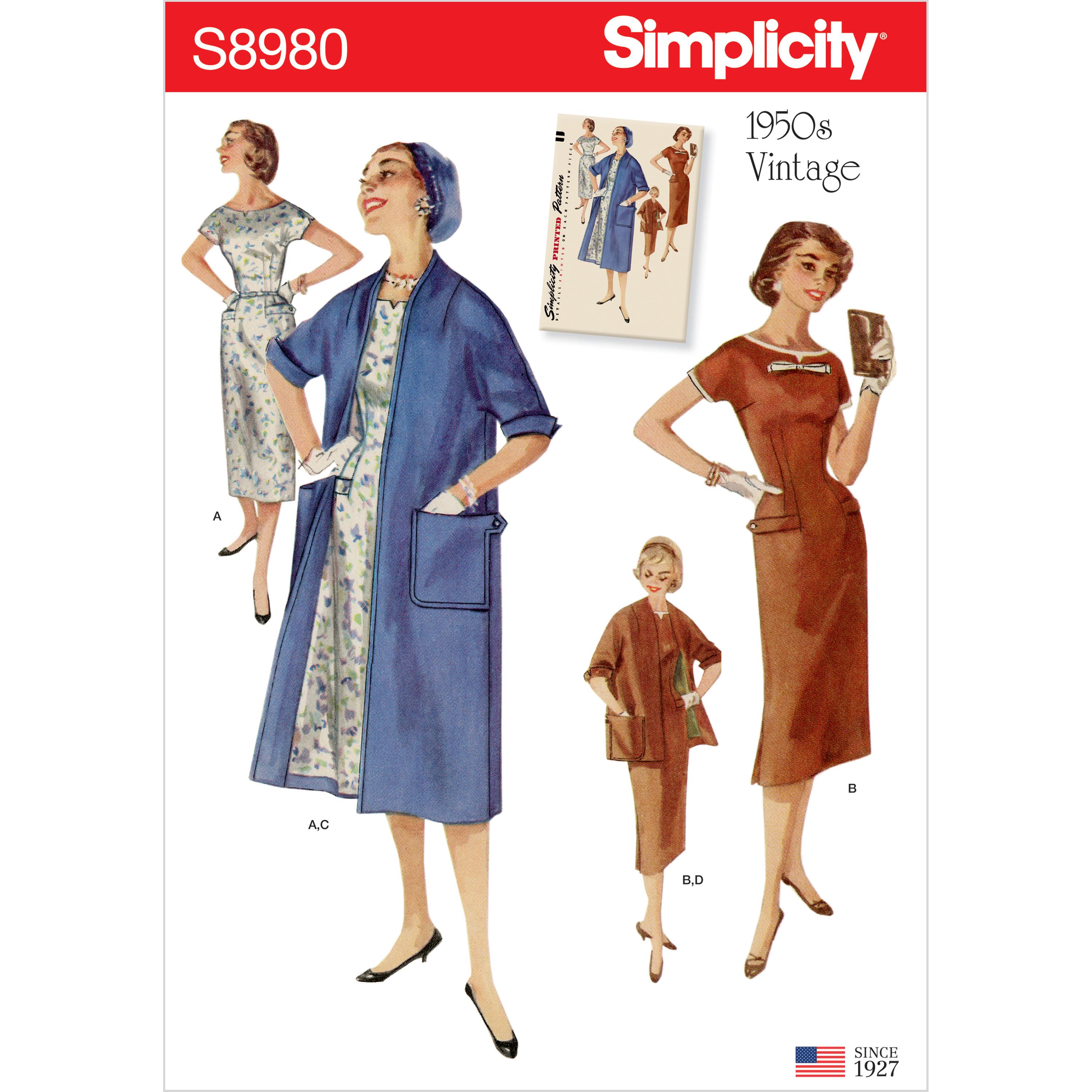 Simplicity S8980 Misses' Vintage Dresses and Lined Coats