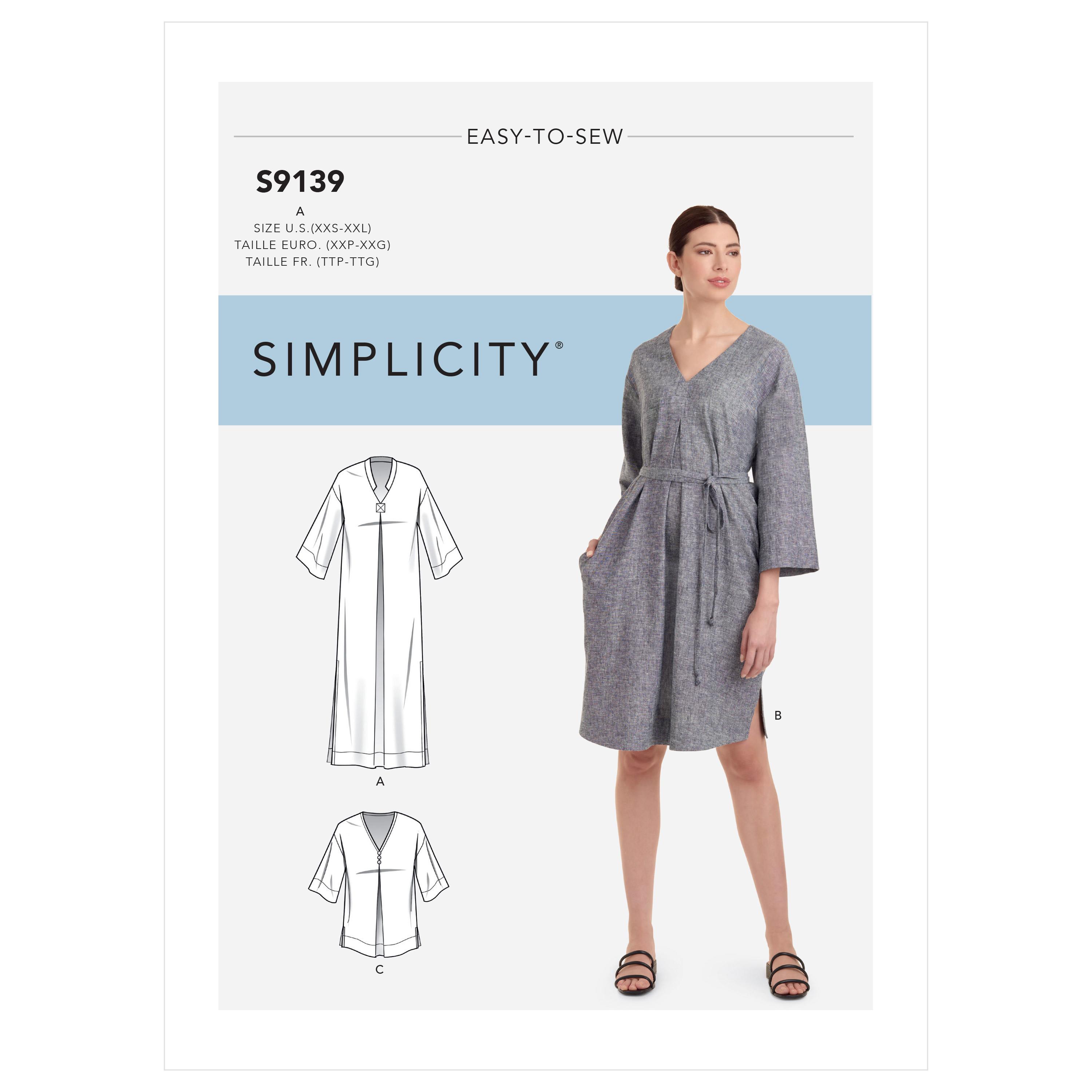 Simplicity S9139 Misses' Relaxed V-Neck Dresses