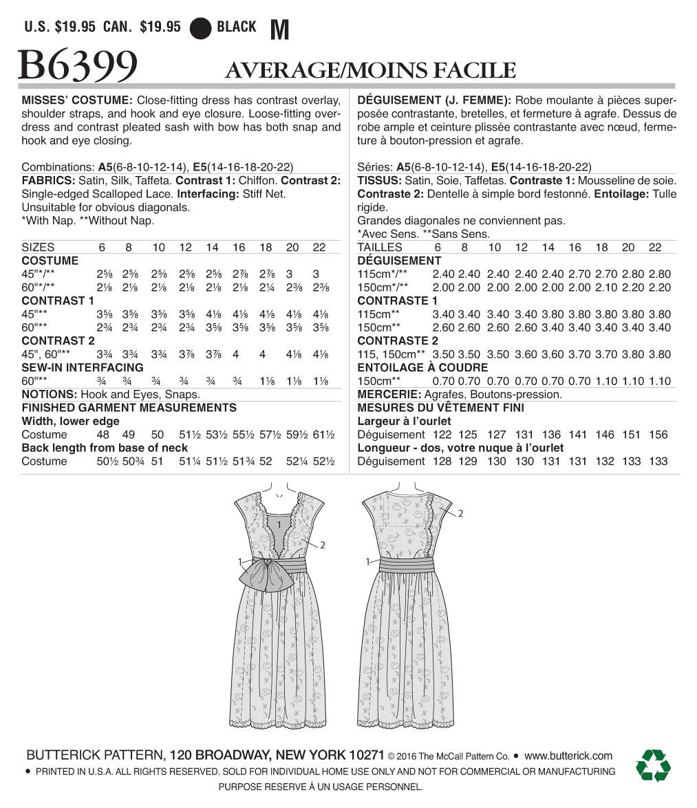 Butterick B6399 Misses' Drop-Waist Dress with Oversized Bow