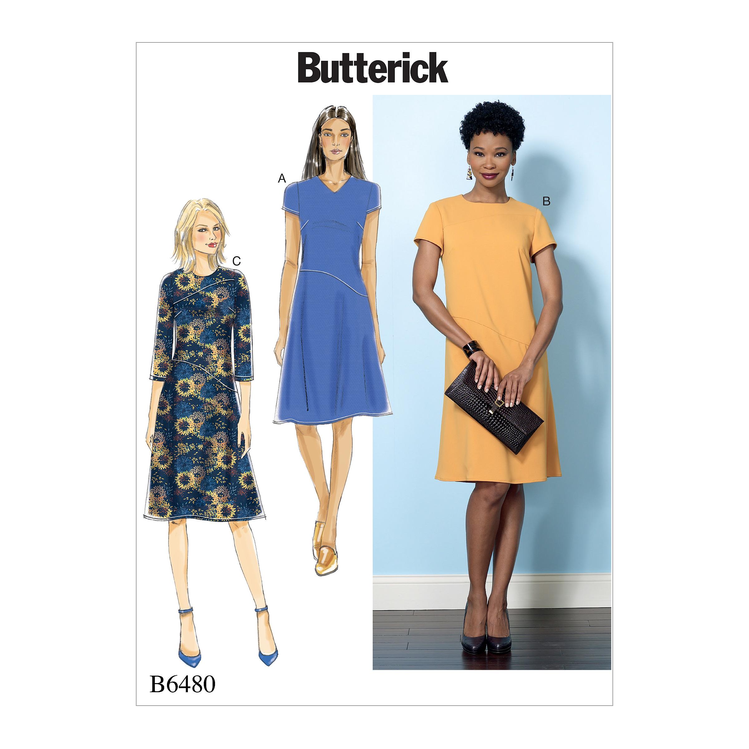 Butterick B6480 Misses' Fitted Dresses with Hip Detail, Neck and Sleeve Variations