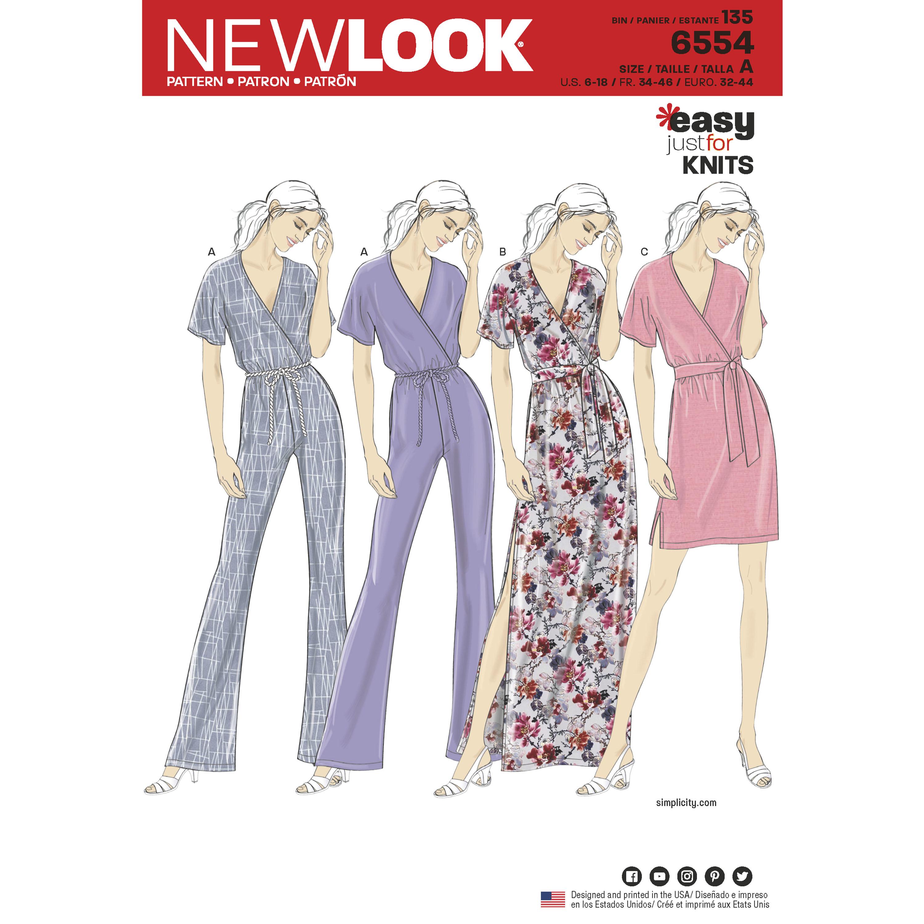 NewLook N6554 Women's Knit Jumpsuit and Dresses