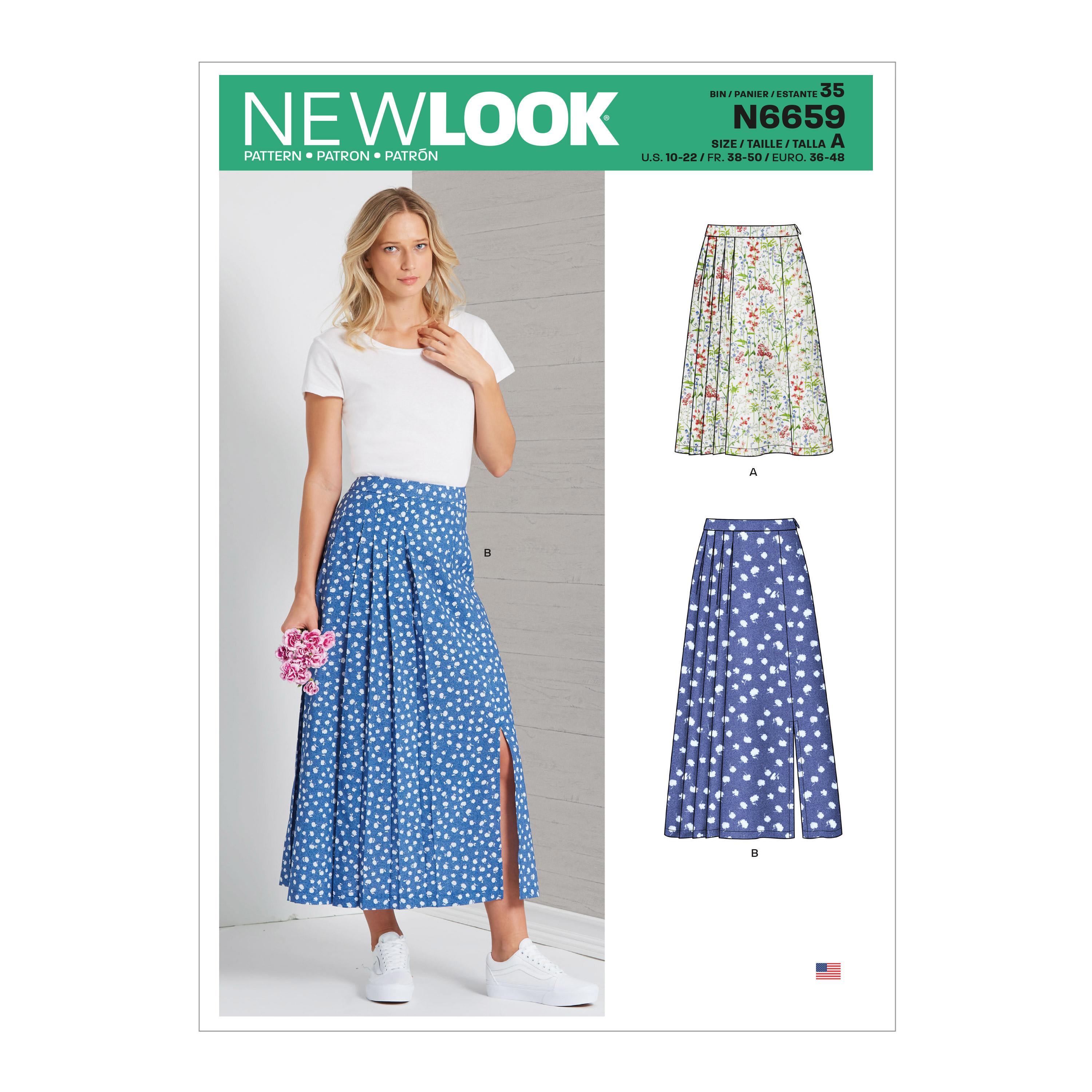 New Look Sewing Pattern N6659 Misses' Pleated Skirt With Or Without Front Slit Opening