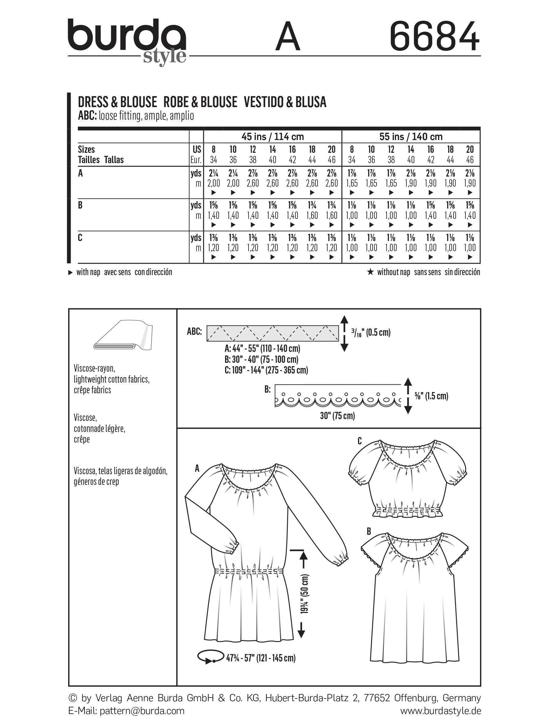 Burda B6684 Women's Dress & Blouse Sewing Pattern