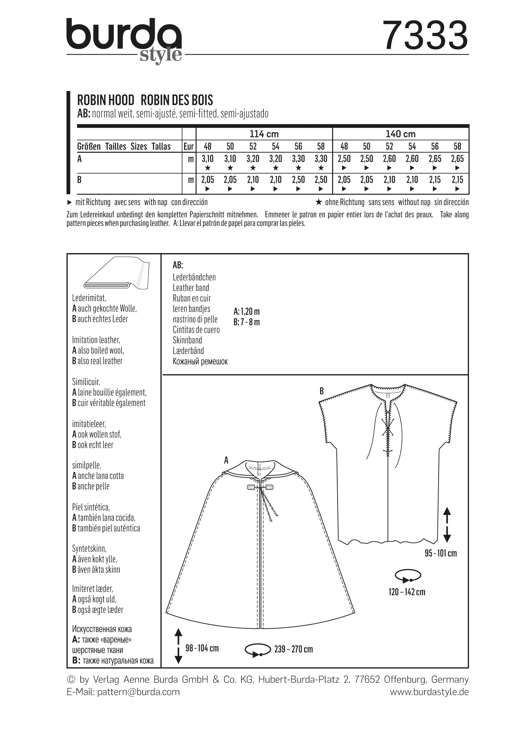Burda B7333 Men's Robin Hood Costume Sewing Pattern