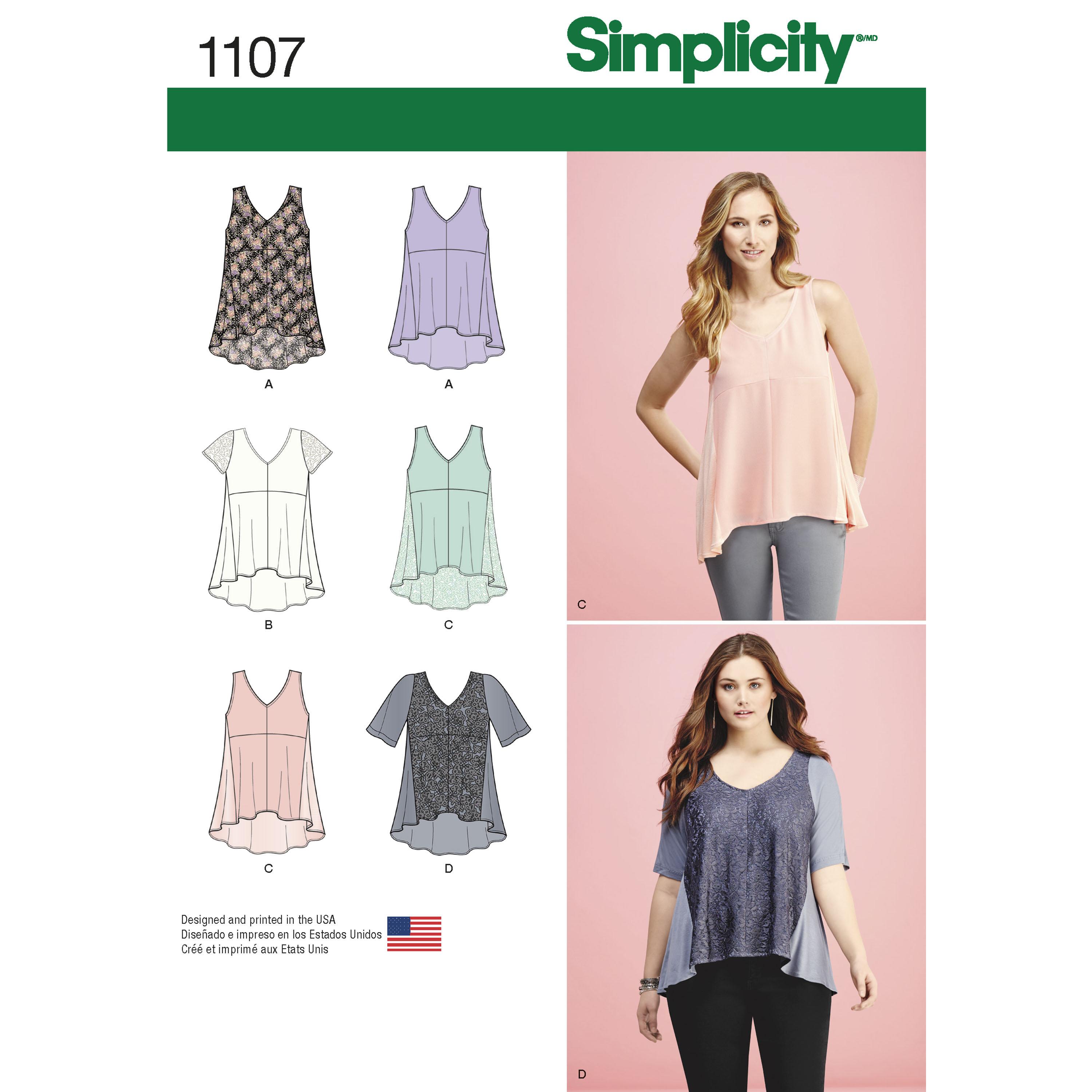 Simplicity S1107 Women's Tops with Fabric Variations