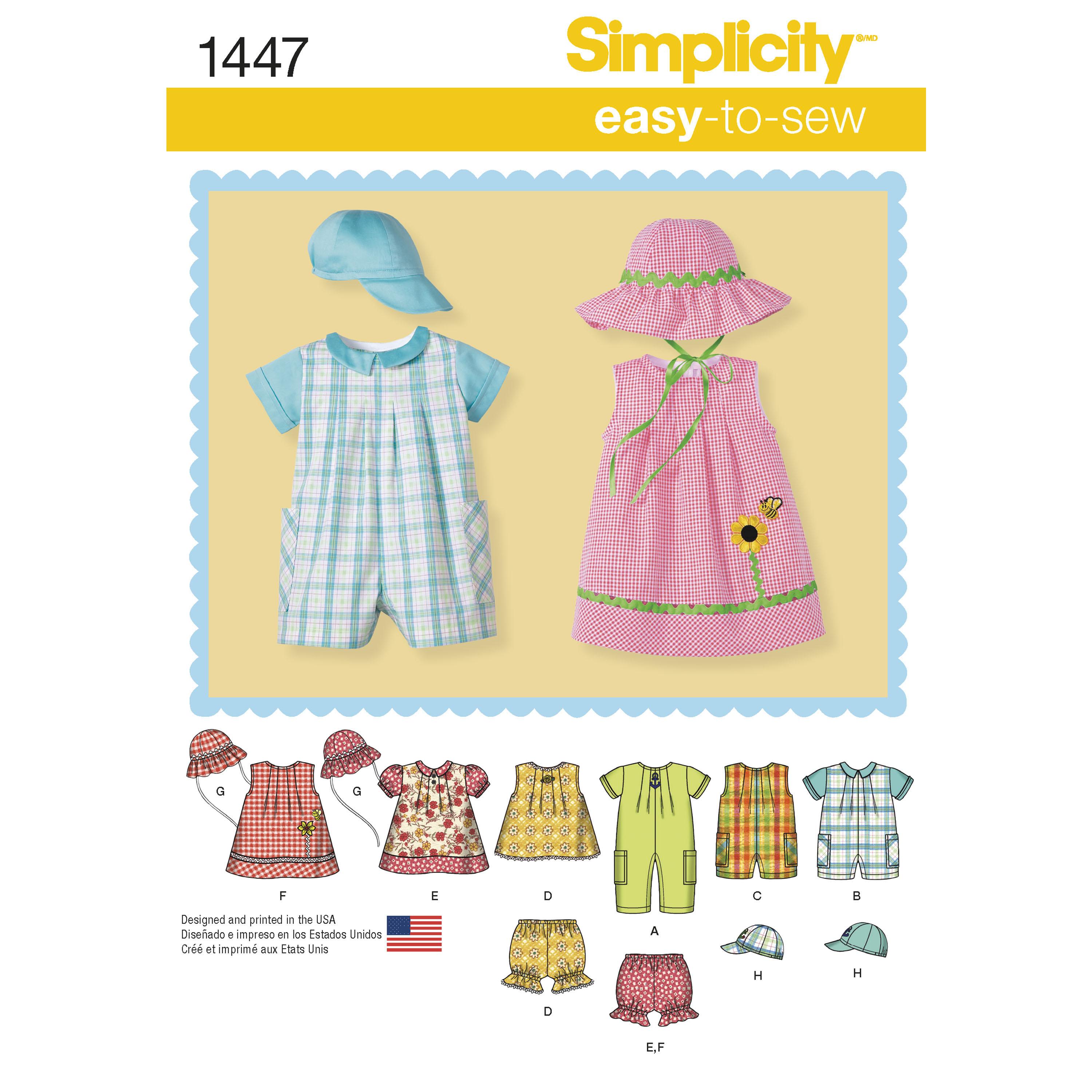 Simplicity S1447 Babies' Romper, Dress, Top, Panties and Hats