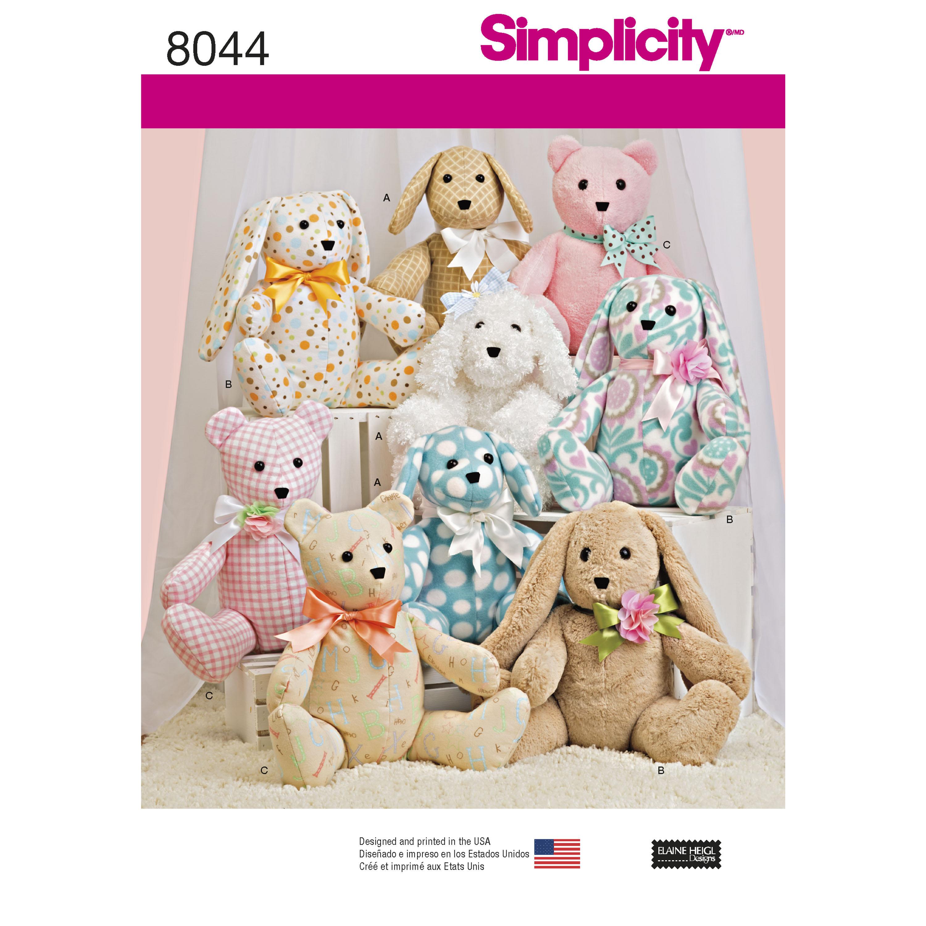 Simplicity S8044 Two-Pattern Piece Stuffed Animals