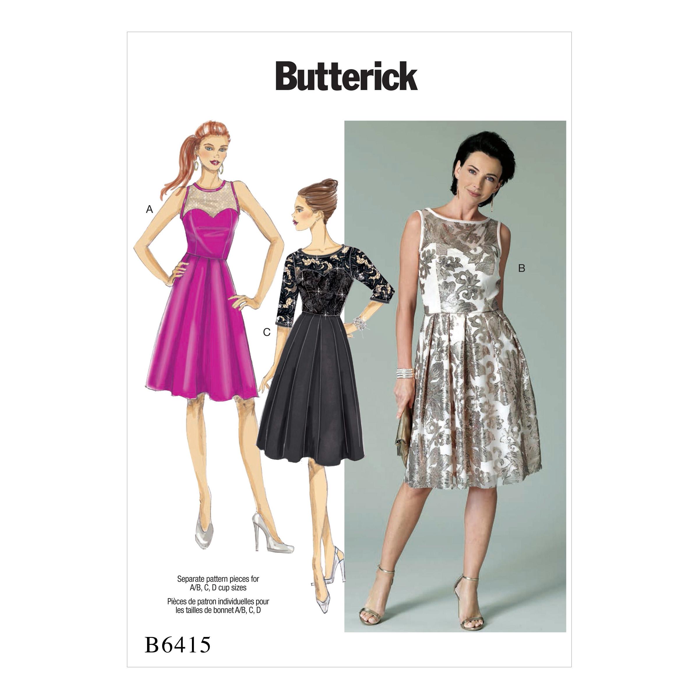 Butterick B6415 Misses' Sweetheart-Neckline, Pleated-Skirt Dresses