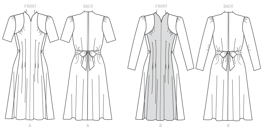 Butterick B6485 Misses' Dresses with Shoulder and Bust Detail, Waist Tie, and Sleeve Variations
