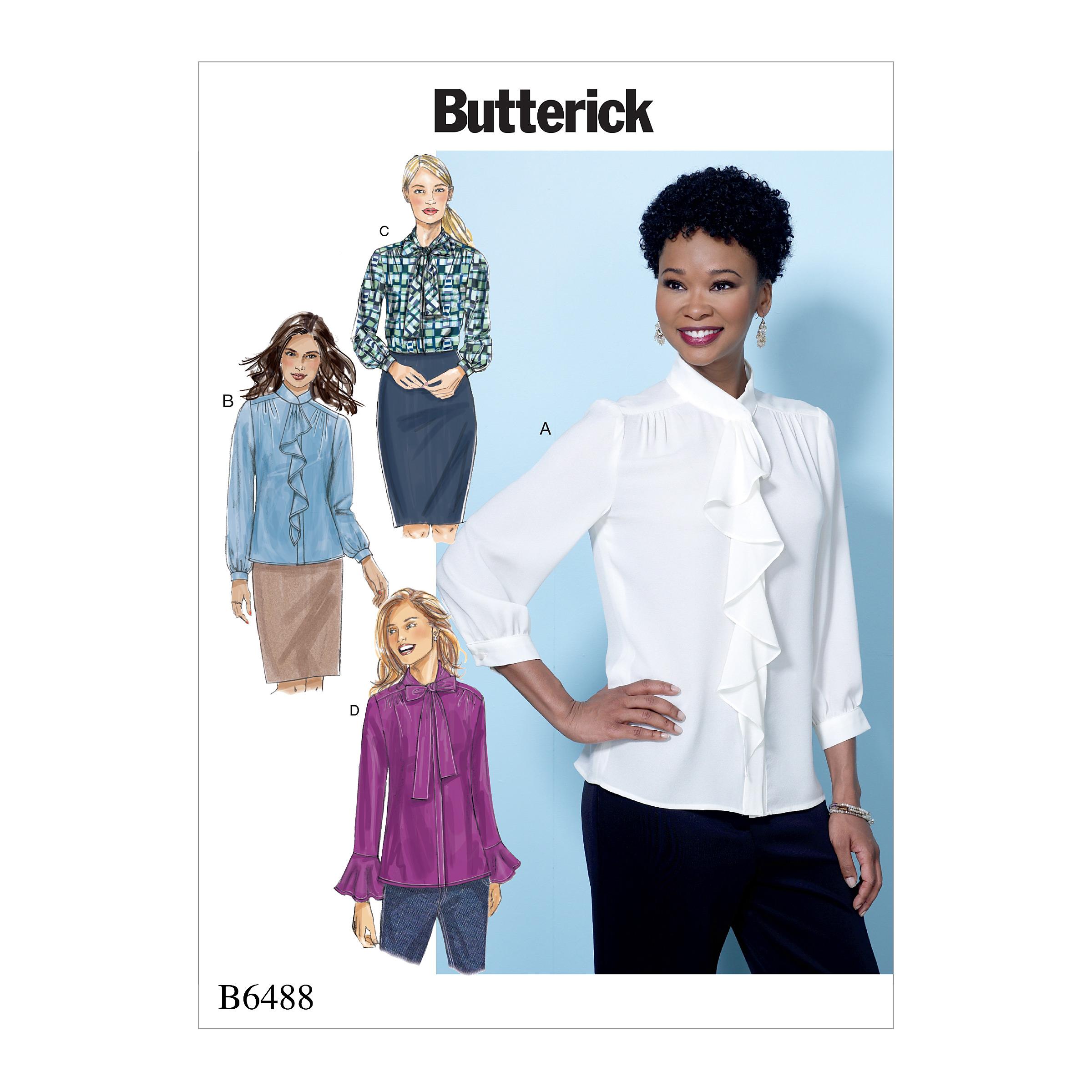 Butterick B6488 Misses' Tops with Neckline and Sleeve Variations