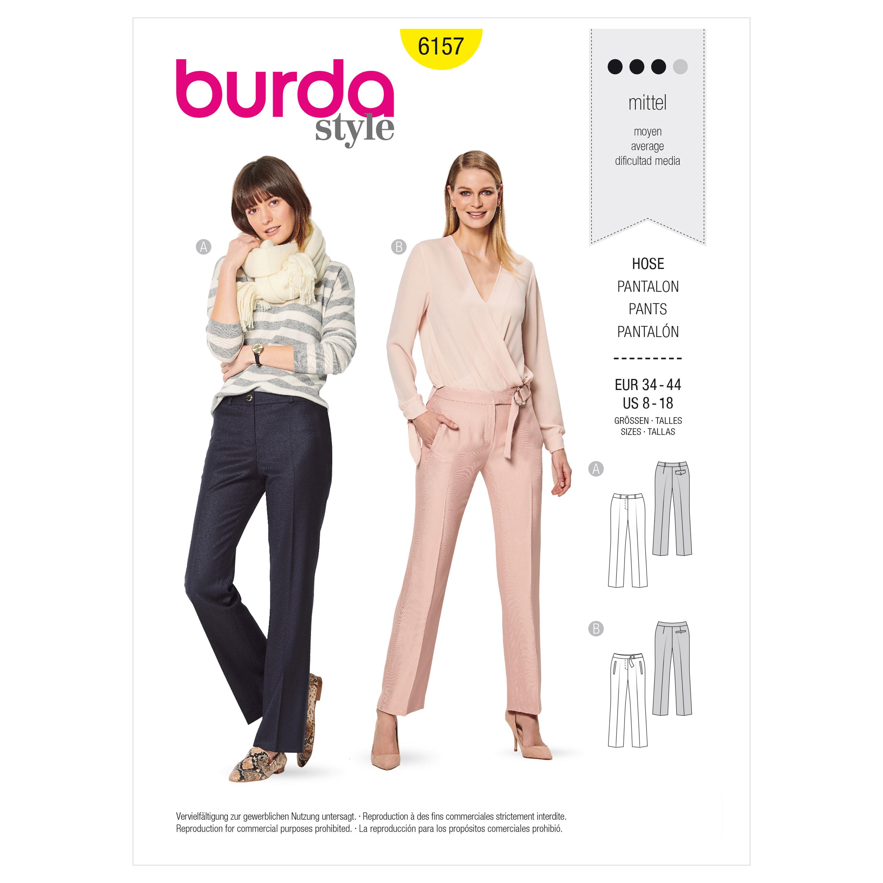 Burda Style Pattern 6157 Misses' Trousers or pants with a shaped waistband ? Straight leg