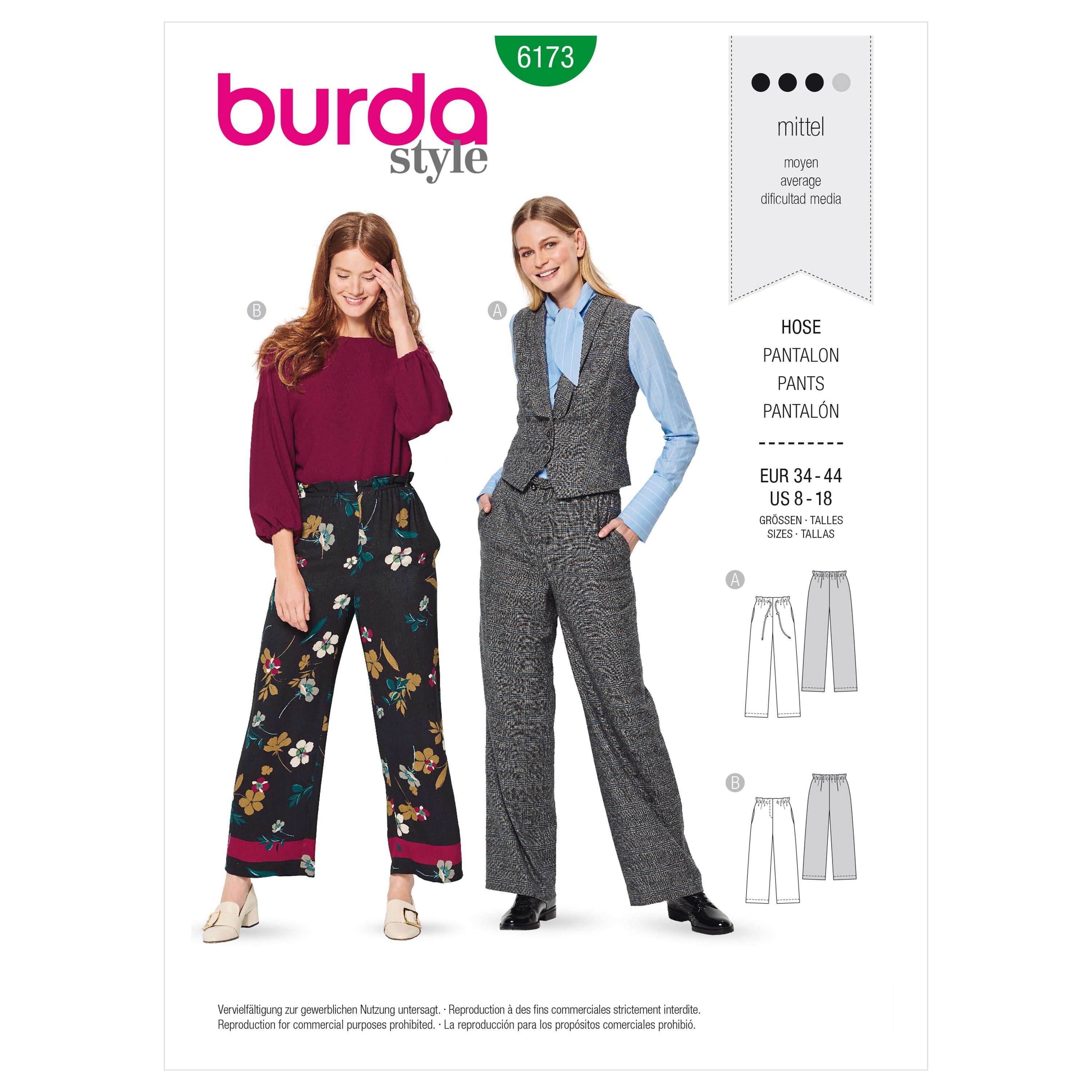 Burda Style Pattern 6173 Misses' Pants with drawstring or elastic casing
