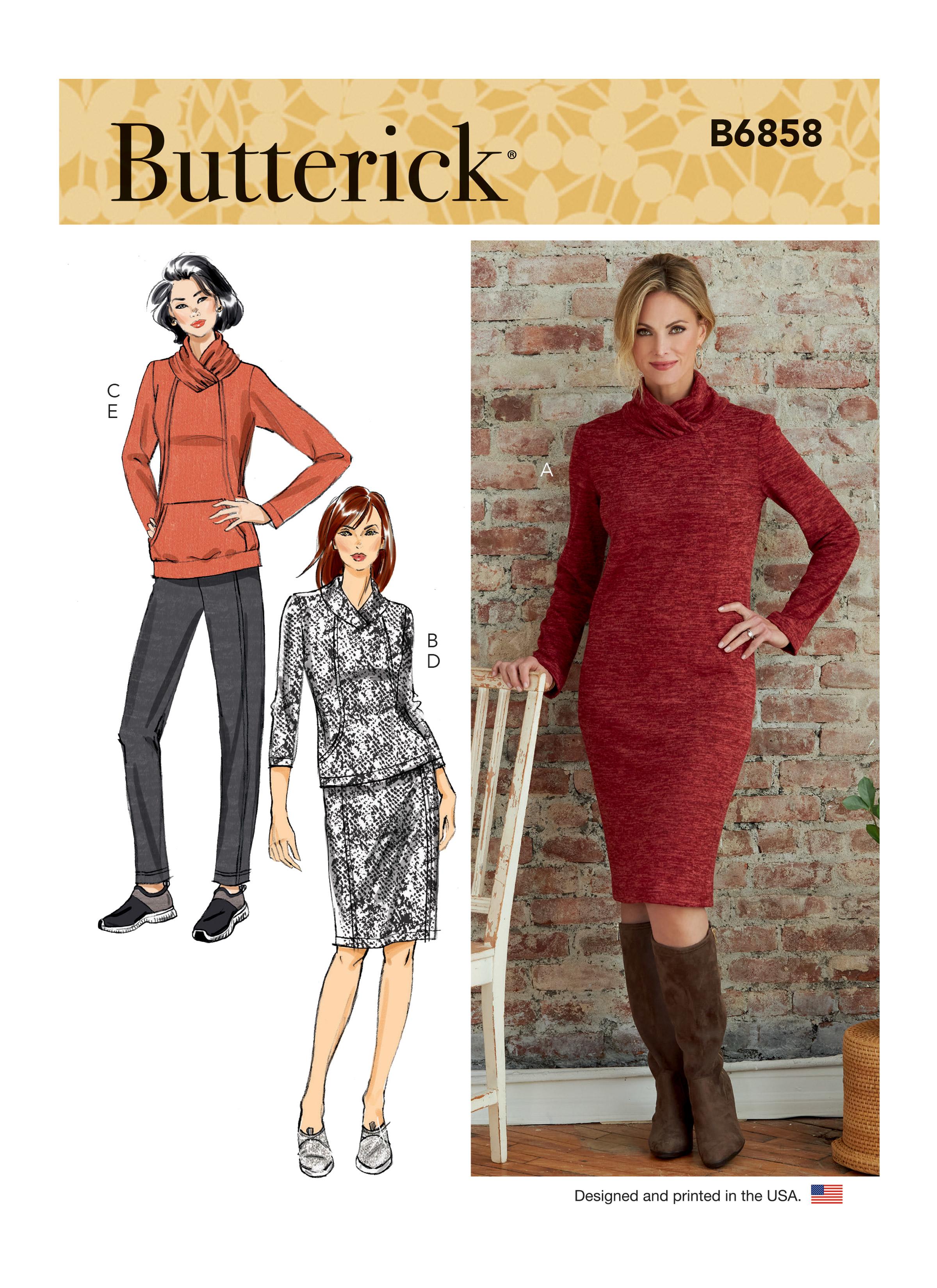 Butterick B6858 Misses' Knit Dress, Tops, Skirt and Pants