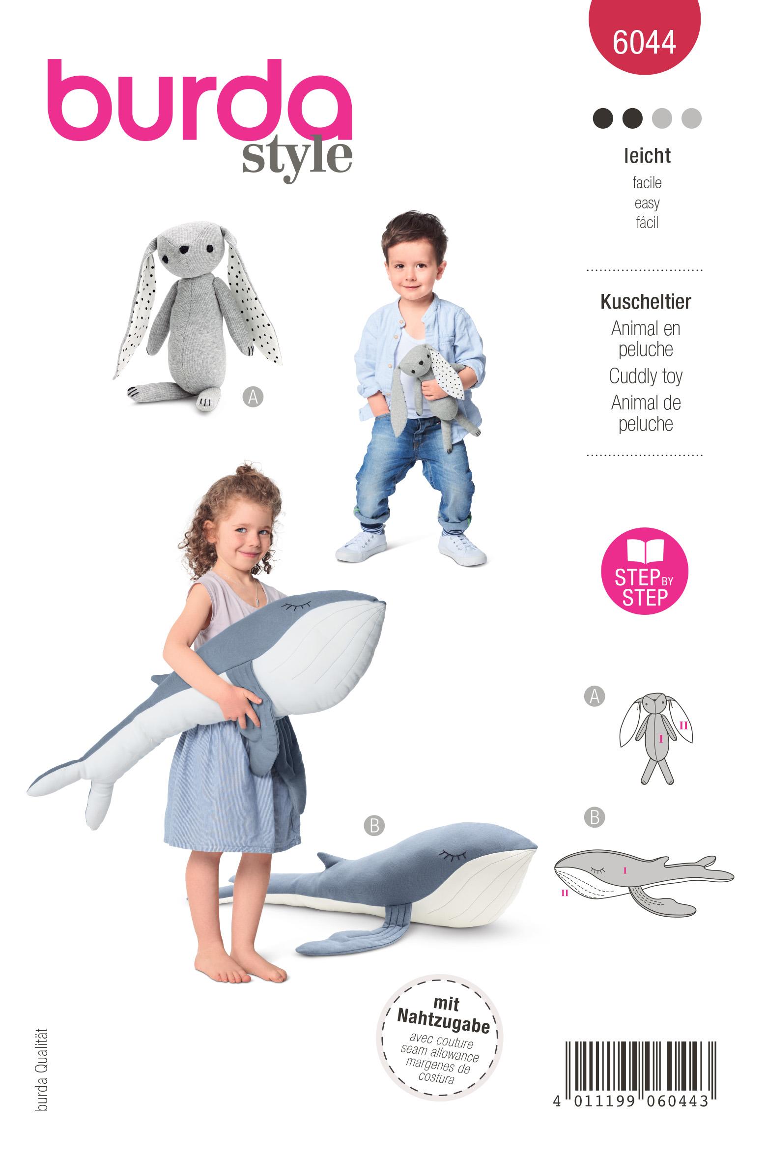 Burda Style Pattern 6044 Stuffed Animals - Bunny and Whale