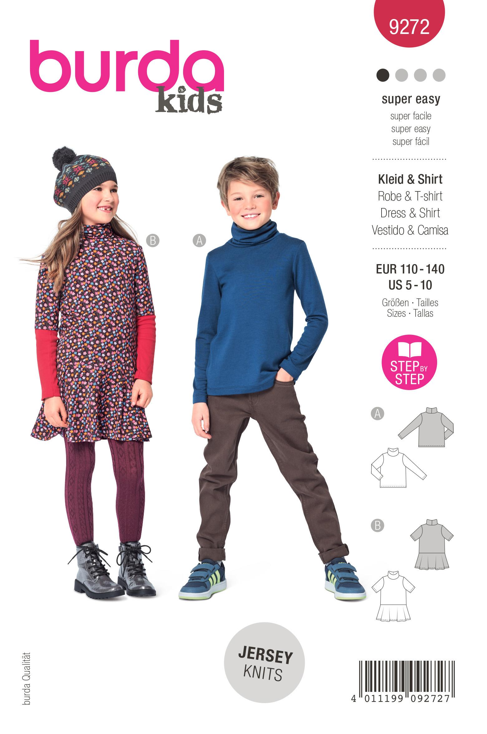 Burda Style Pattern 9272 Children's Top, Dress with Roll Neck Collar