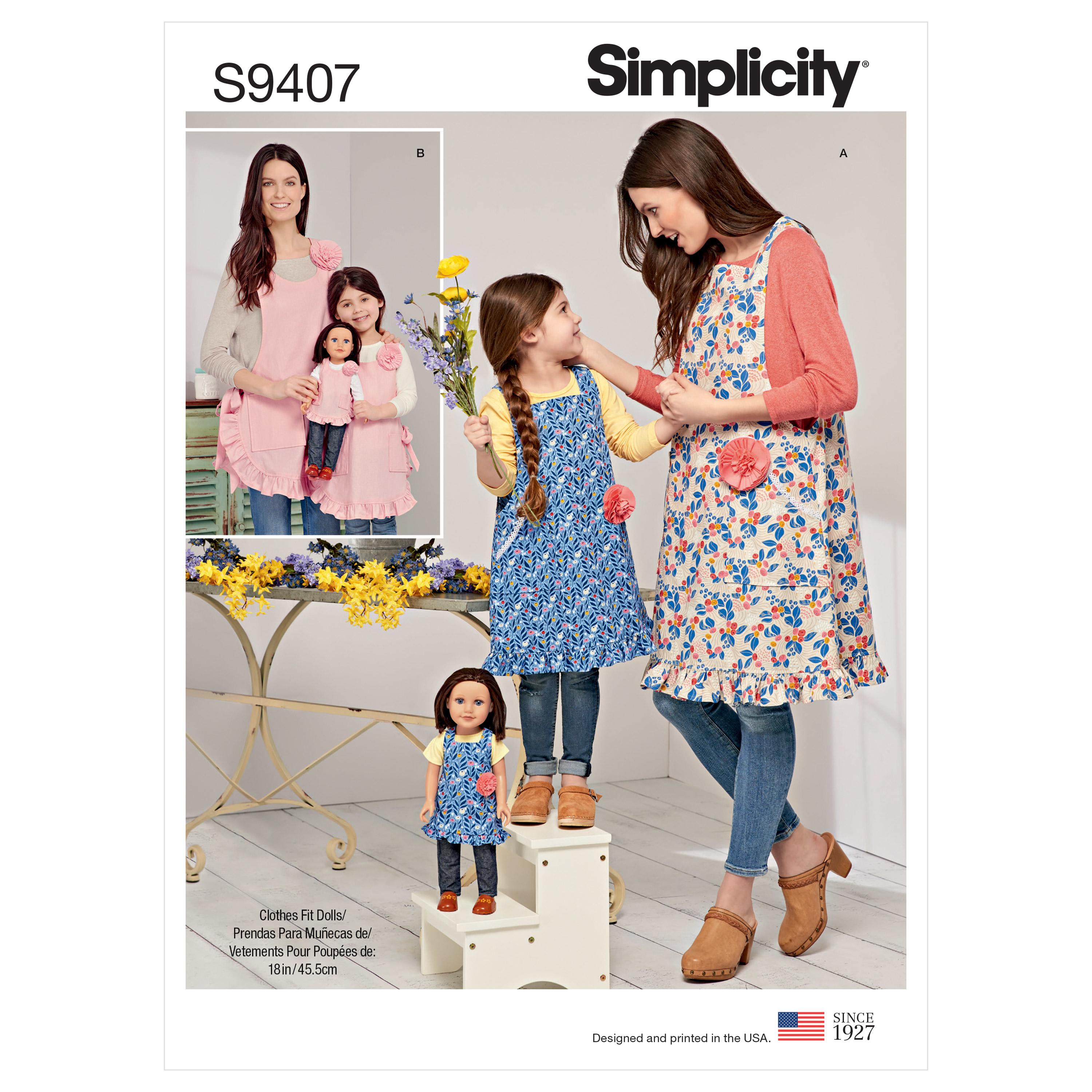 Simplicity Sewing Pattern S9407 Children's, Misses' and 18" Doll Aprons